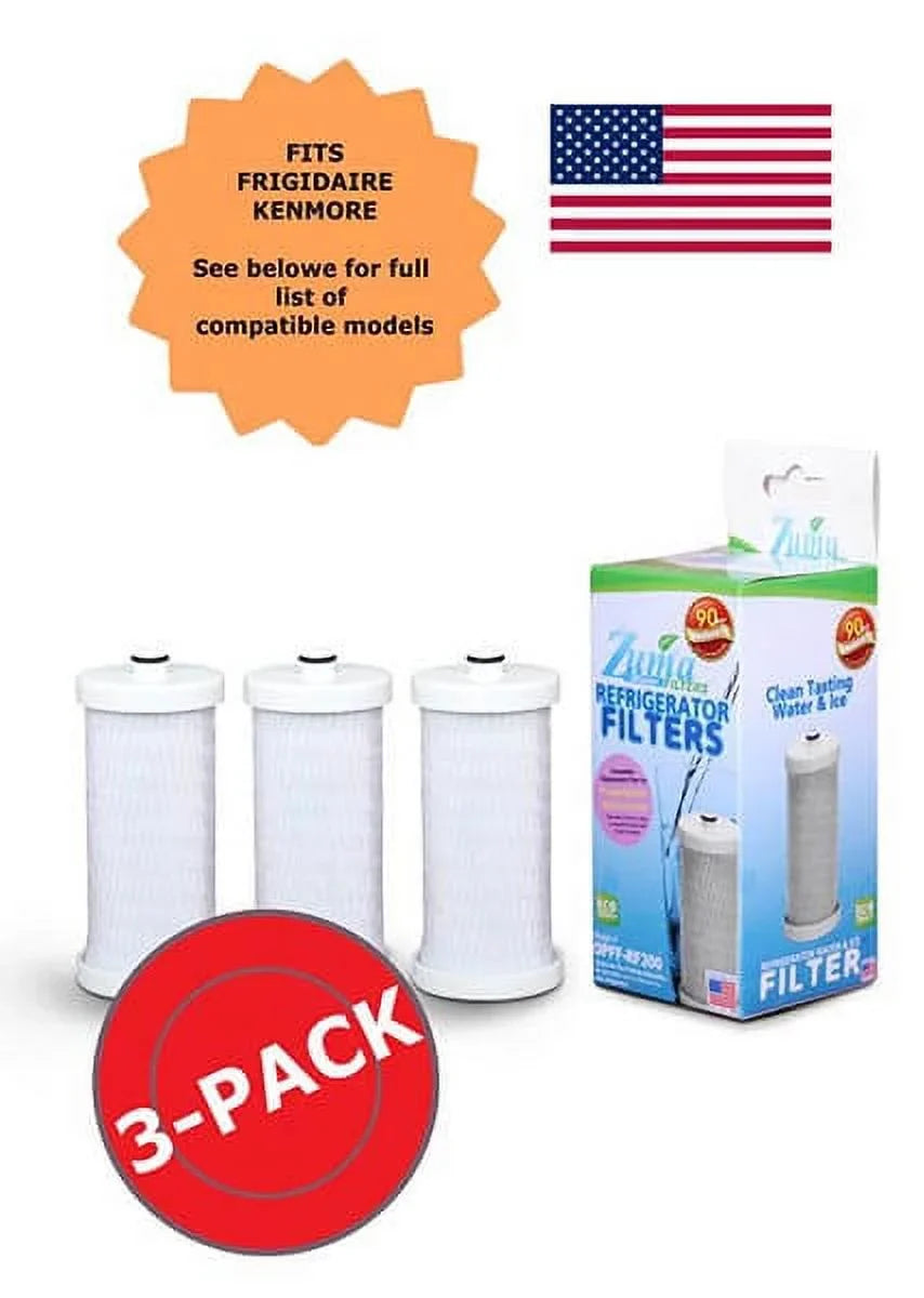 ZUMA Brand , aqua and Ice Filter , Model # OPFF-RF300 , appropriate with Frigidaire® RF-100 - 3 Pack - Made in U.S.A.