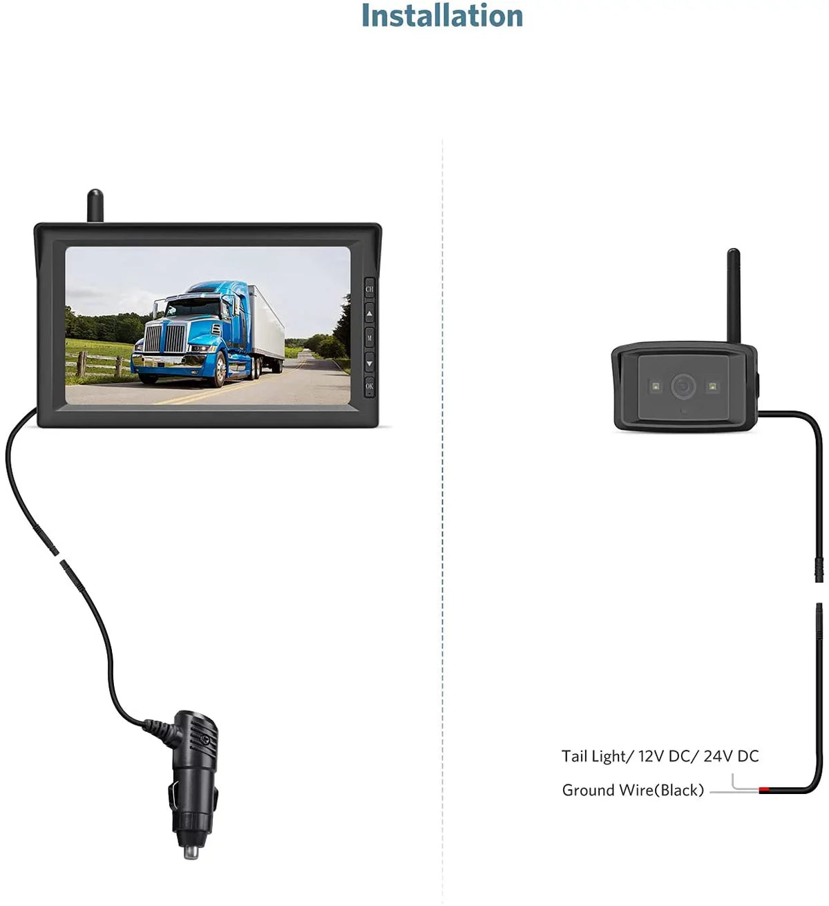 Boscam Wireless RV Backup Camera Support 2 Cameras, Reverse Camera with 7" HD Monitor Split Screen, IR Night Vision Waterproof Back up Camera Systems for Truck/Trailer Pickup/Van (K10)