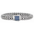 Designer Silver & Blue Sapphire Spiga Wheat Woven Bracelet - 8.25"
