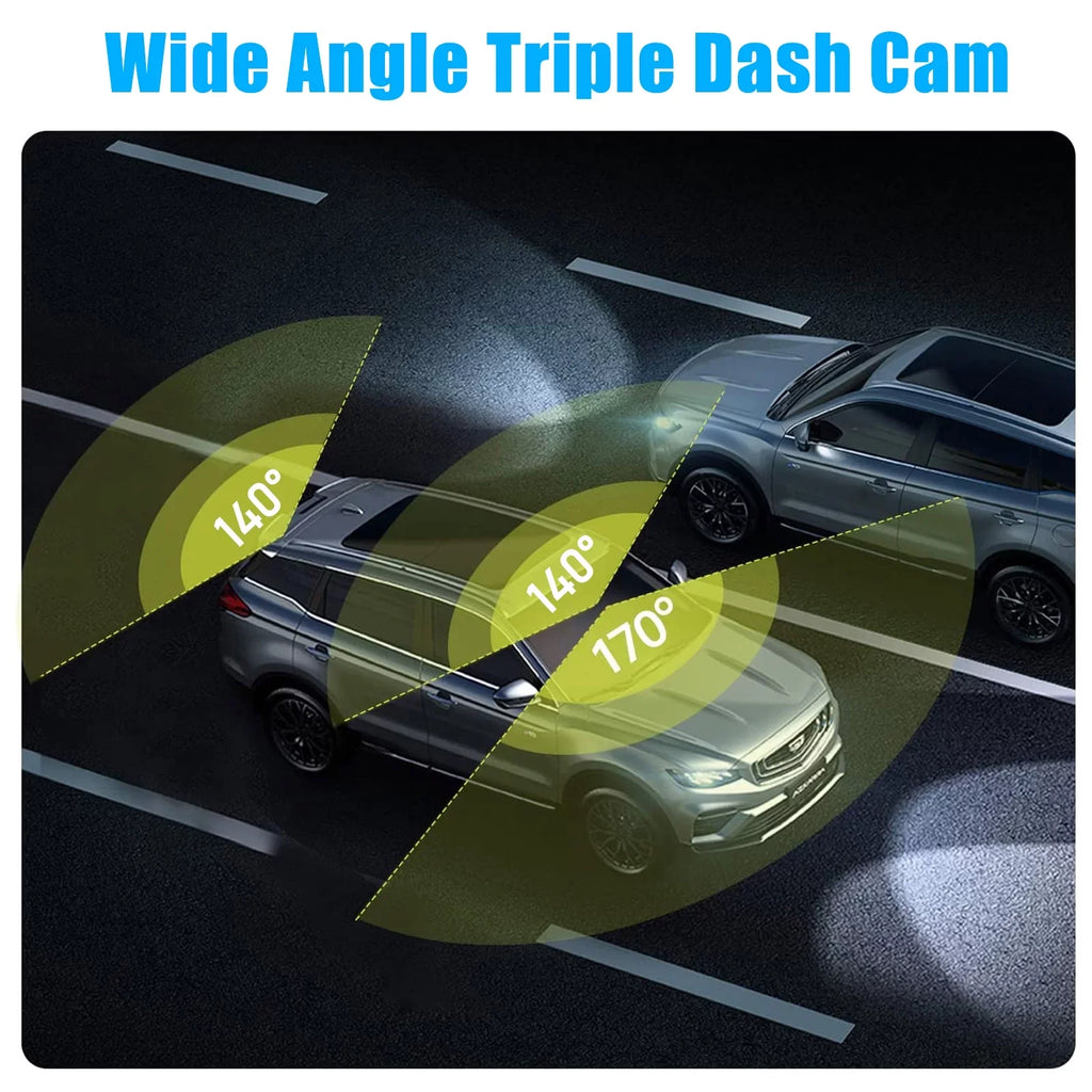 Dash Cam Front and Rear, TSV 3 Channel Dual Dash Camera, 1080P HD Screen Car Camera DVR Backup Cam with Night Vision