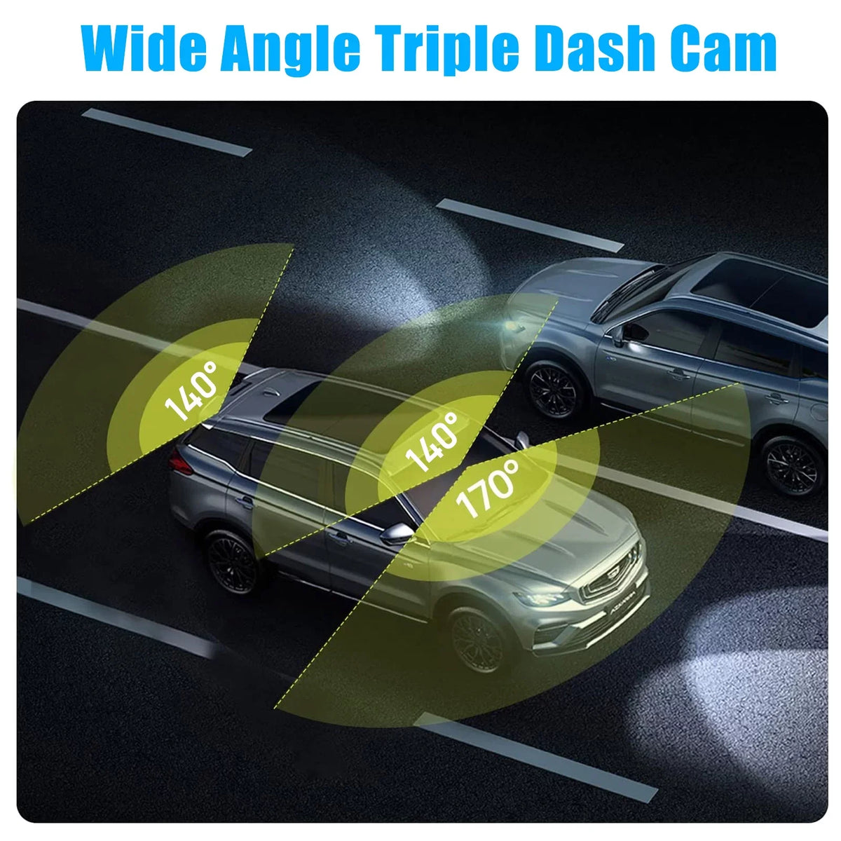 Dash Cam Front and Rear, TSV 3 Channel Dual Dash Camera, 1080P HD Screen Car Camera DVR Backup Cam with Night Vision