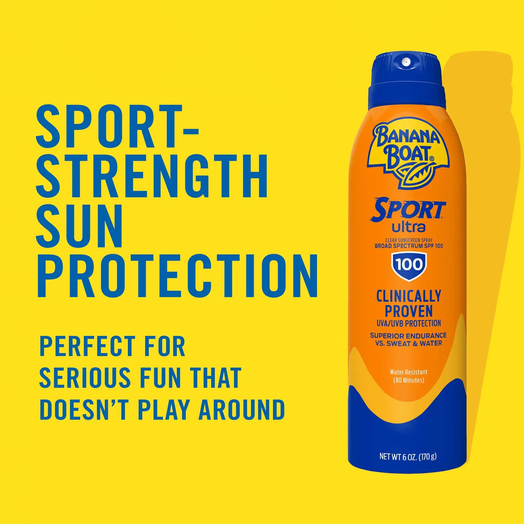 Banana ship Sport Ultra SPF 100 Sunscreen Spray, 6oz | High SPF & liquid impervious