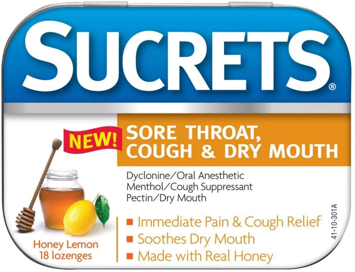 Sucrets Sore Throat, Cough & Dry Mouth Lozenges, Honey Lemon 18 ea (Pack of 4)