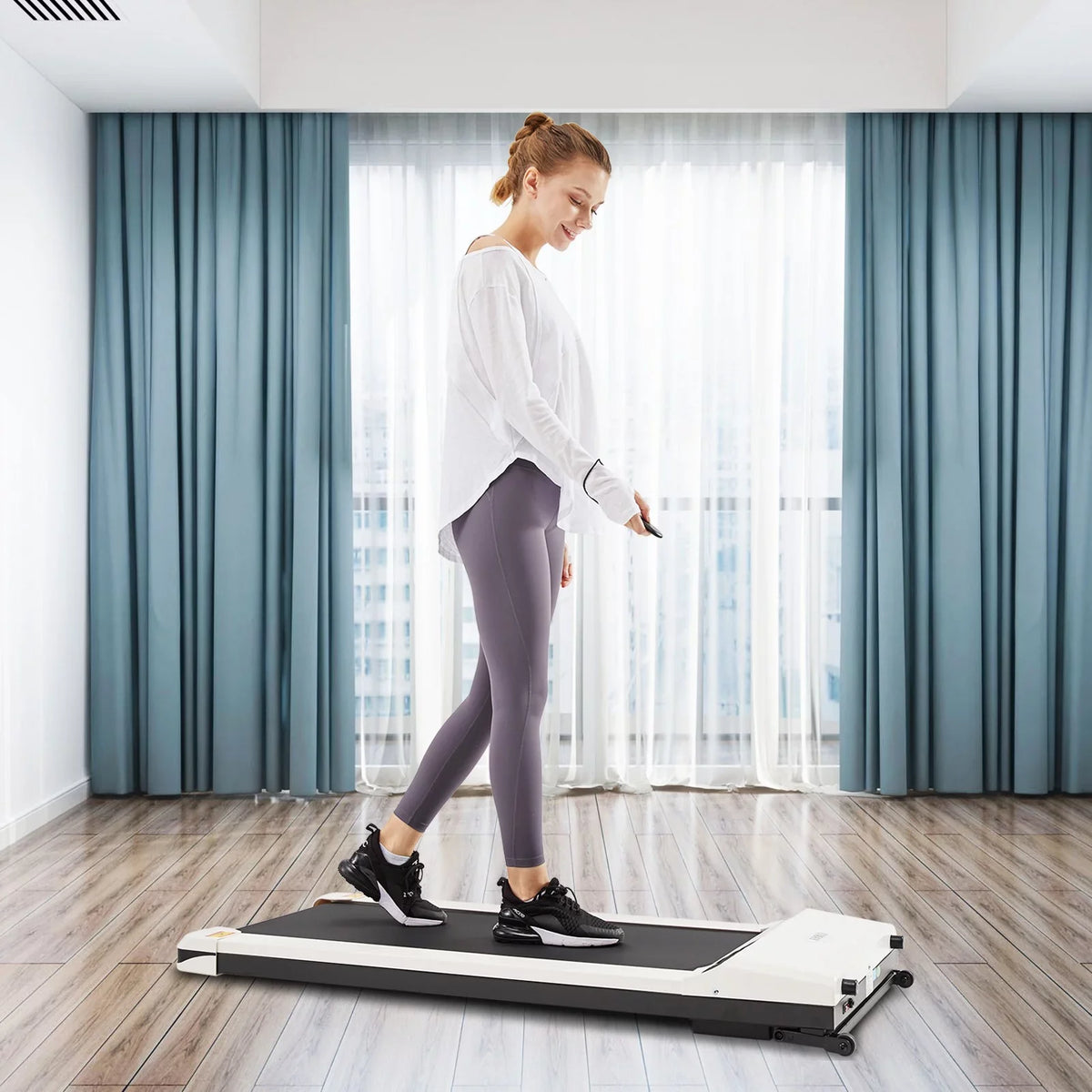 1.5  Electric Portable Treadmill Walking Flat Machine Slim Treadmill Under Desk with Remote Control &Installation-Free, UMAY Fitness-White