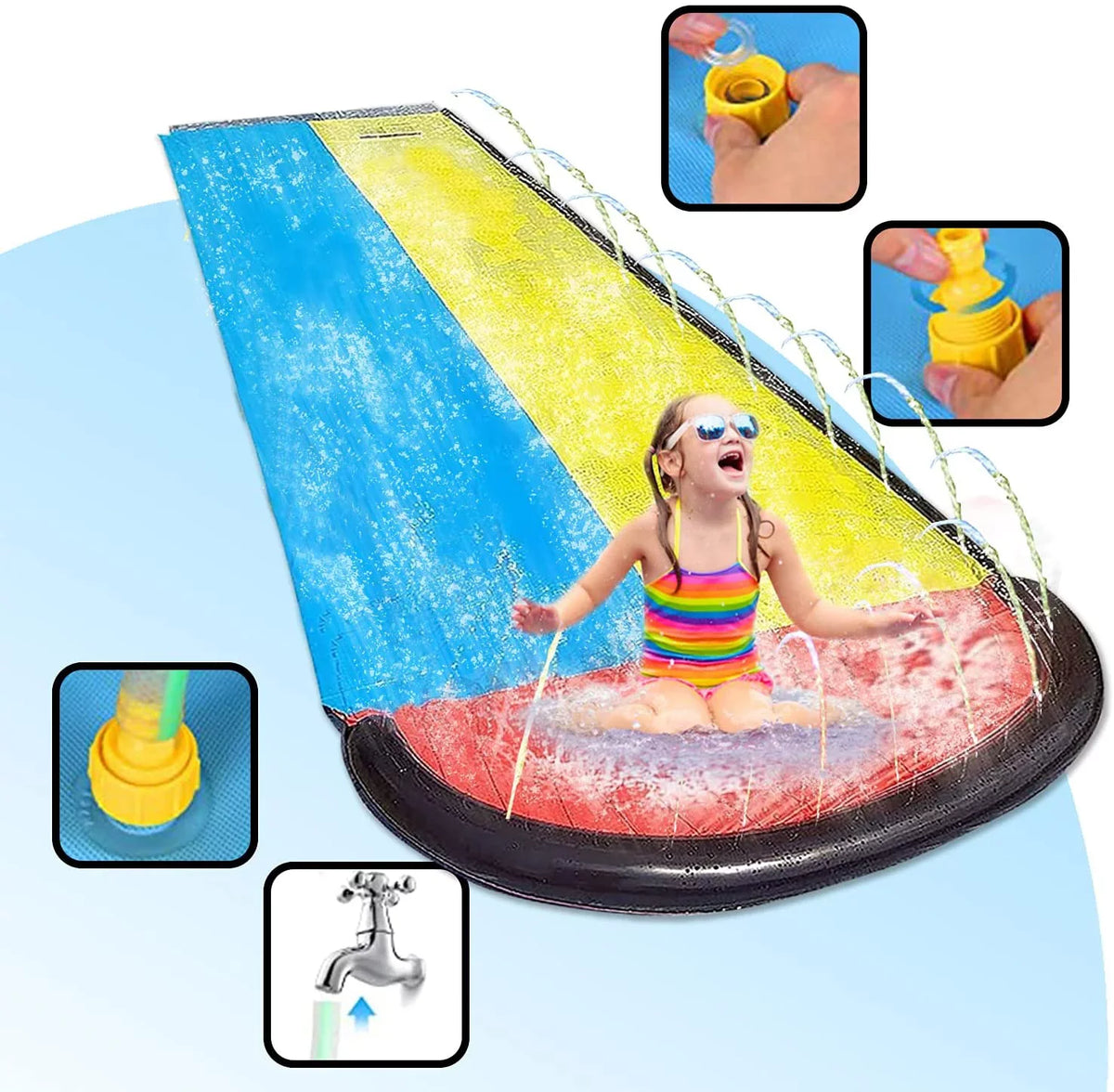 Sancty 15.5ft Double Race aqua Slides Sprinkler for Children Backyard Game