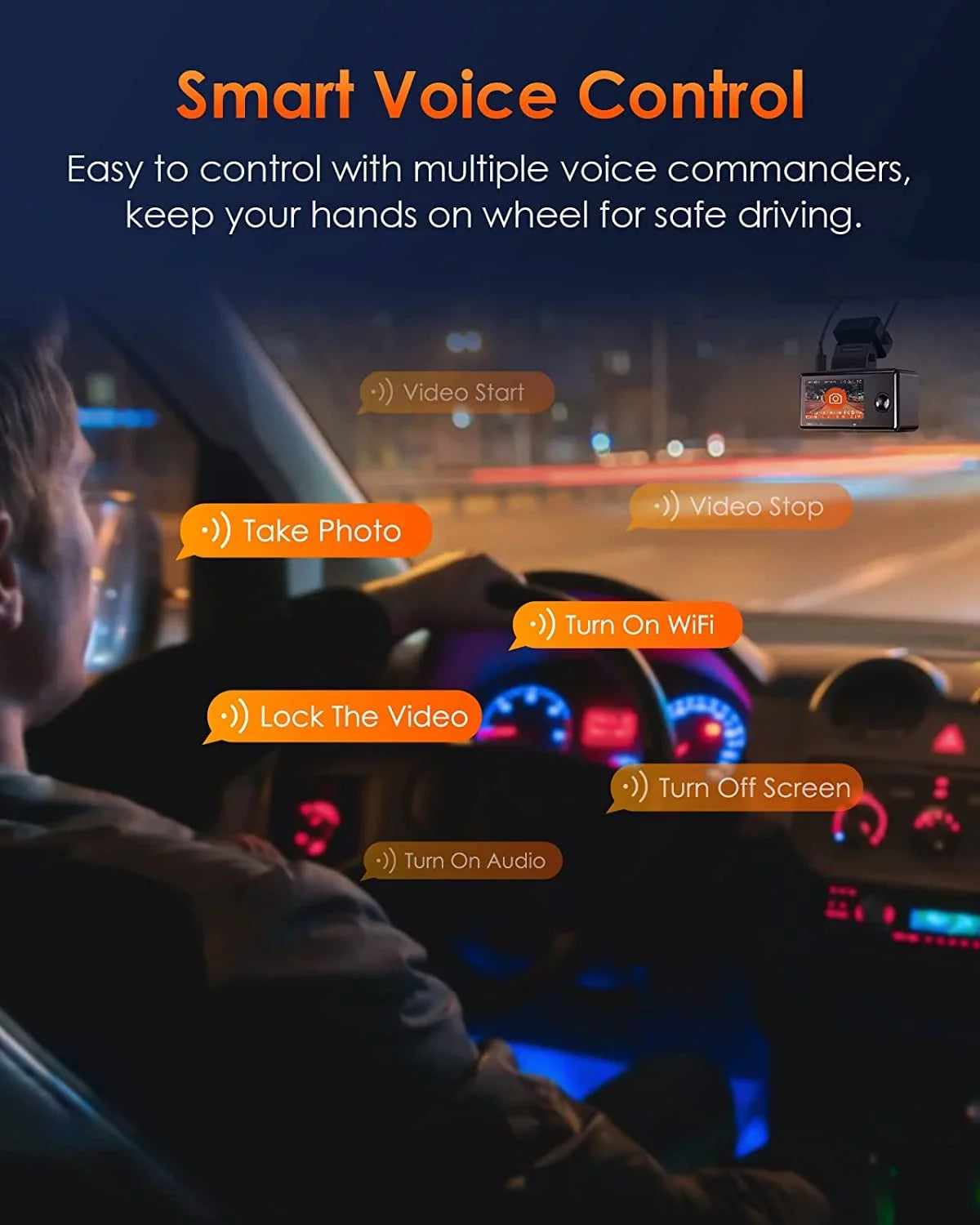 Vantrue E3 2.5K 3 Channel WiFi Dash Cam 1944P+1080P+1080P Front and Rear Inside 3 Way GPS Dash Camera for Car Voice Control IR Night Vision 24 Hrs Parking Mode Motion Detection