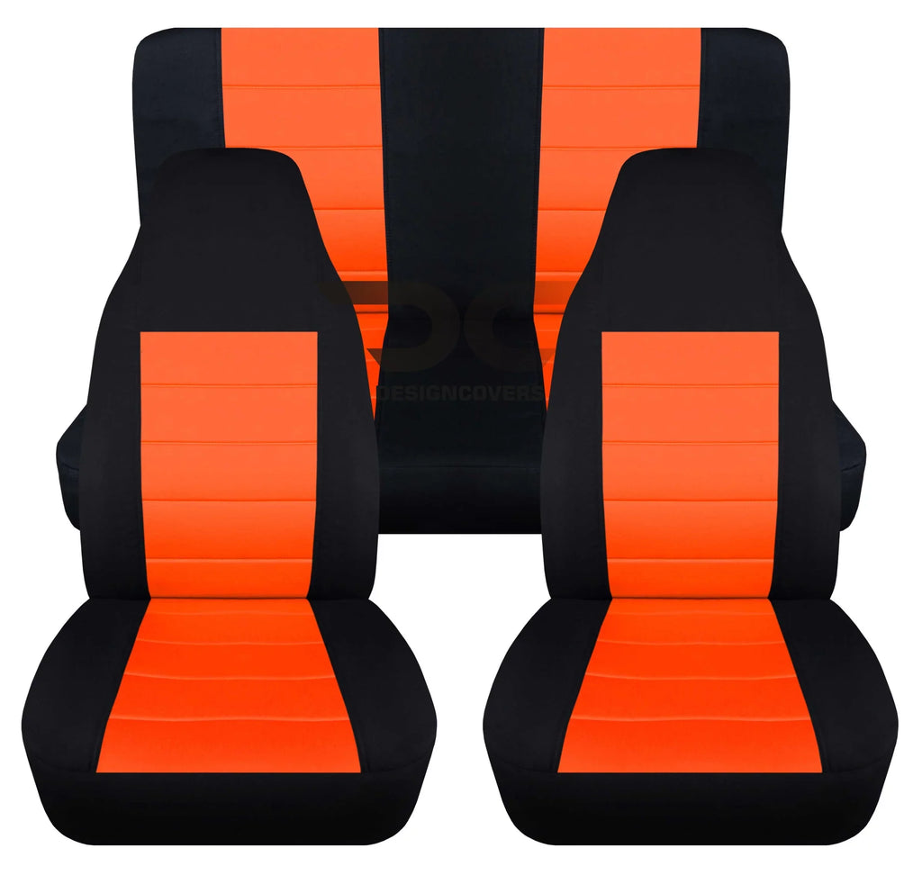 T237-Designcovers matching with 2003-2006 Jeep wrangler LJ 2door Seat Covers:Black and Orange - Full Set Front&Rear