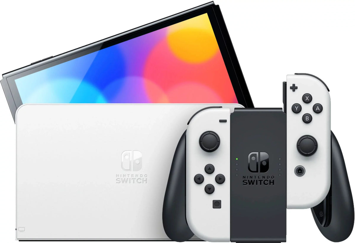Nintendo Switch OLED Model White Joy Con 64GB Console Improved HD Screen and LAN-Port Dock with Mario Rabbids Kingdom Battle and Mytrix Accessories 2021 New