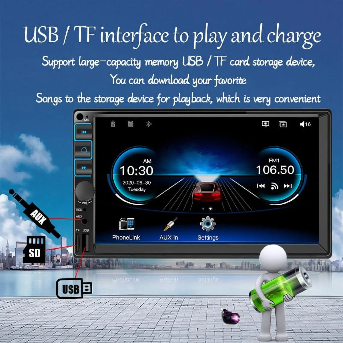 Car Radio 7'' 2 Din Stereo Receiver Bluetooth, Microphone, Mirror Link, Display, GPS, Touch Screen Support  Carplay , Android Auto