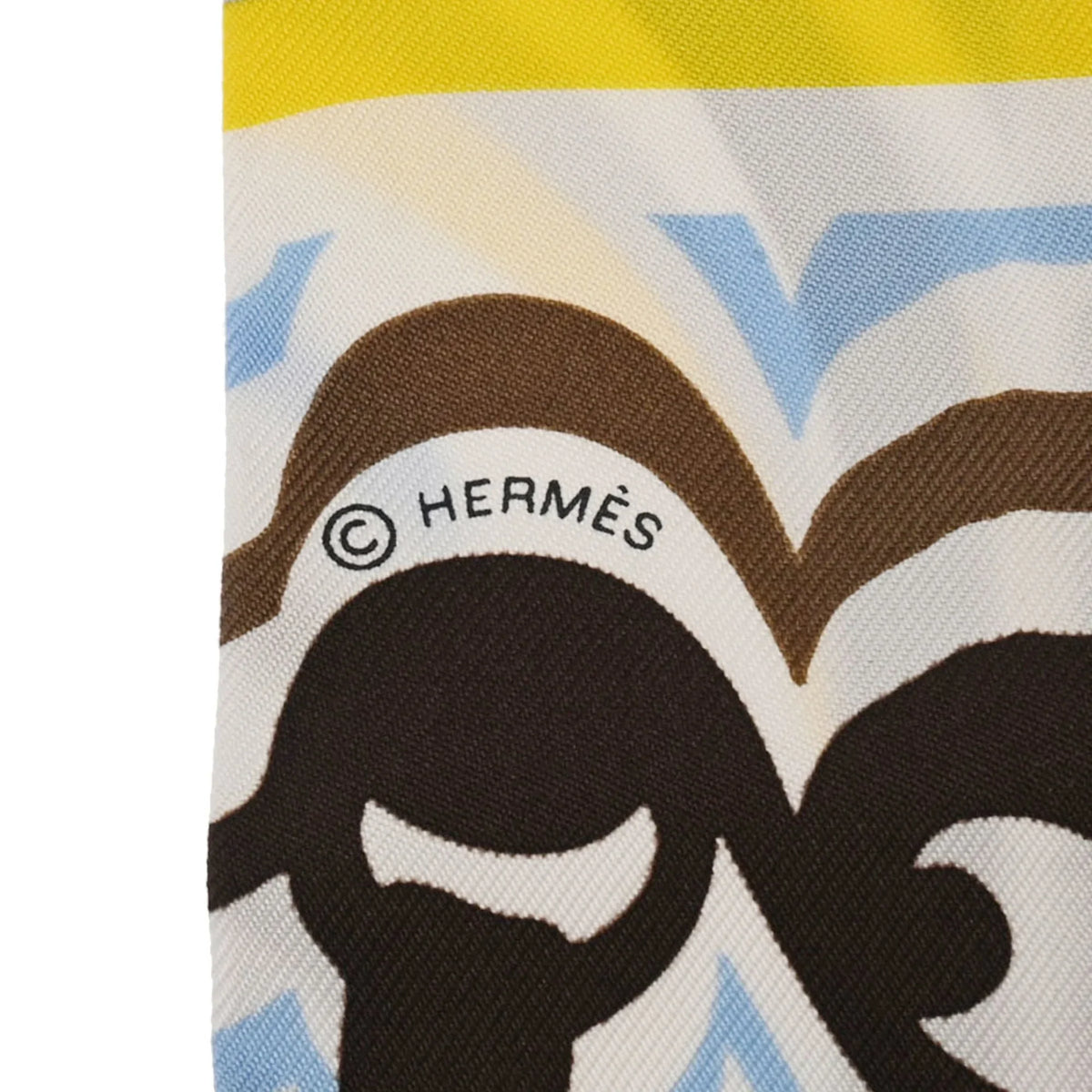 Pre-Owned HERMES Twilly BRIDES DE GALA White/Brown - Women's 100% Silk Scarf Muffler (Good)