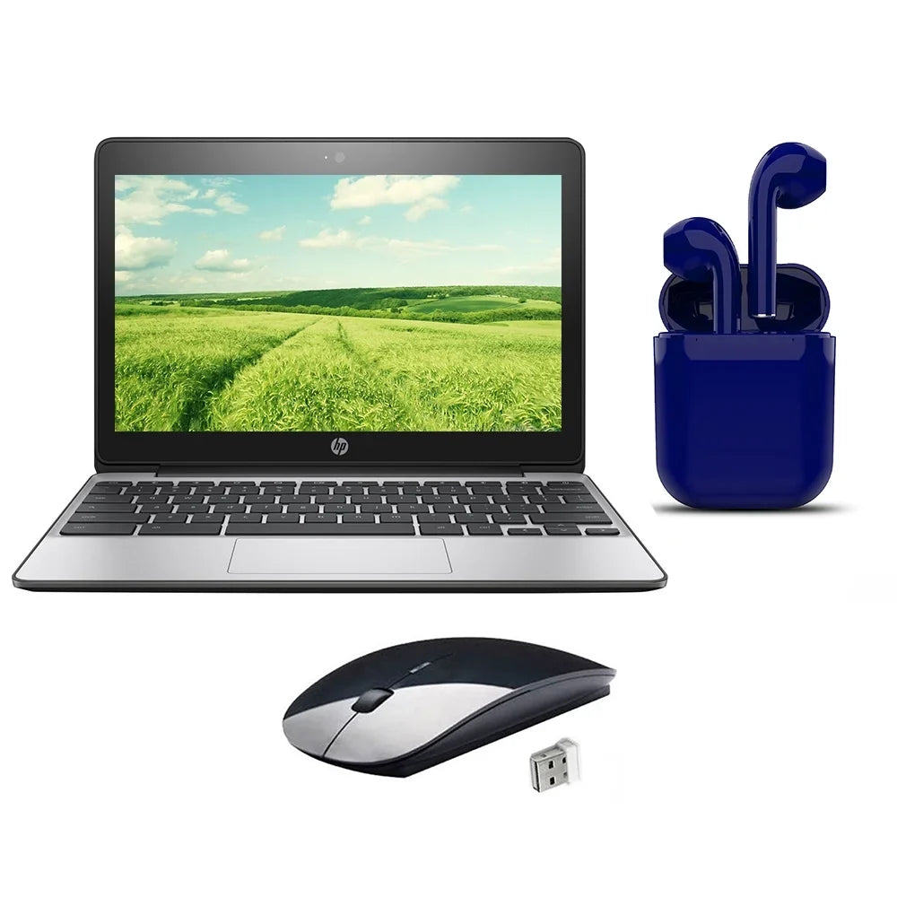 Restored |  Chromebook | 11.6-inch | Chrome OS | 4GB RAM | 16GB SSD | Bundle: USA Essentials Bluetooth/Wireless Airbuds, Wireless Mouse By Certified 2 Day Express