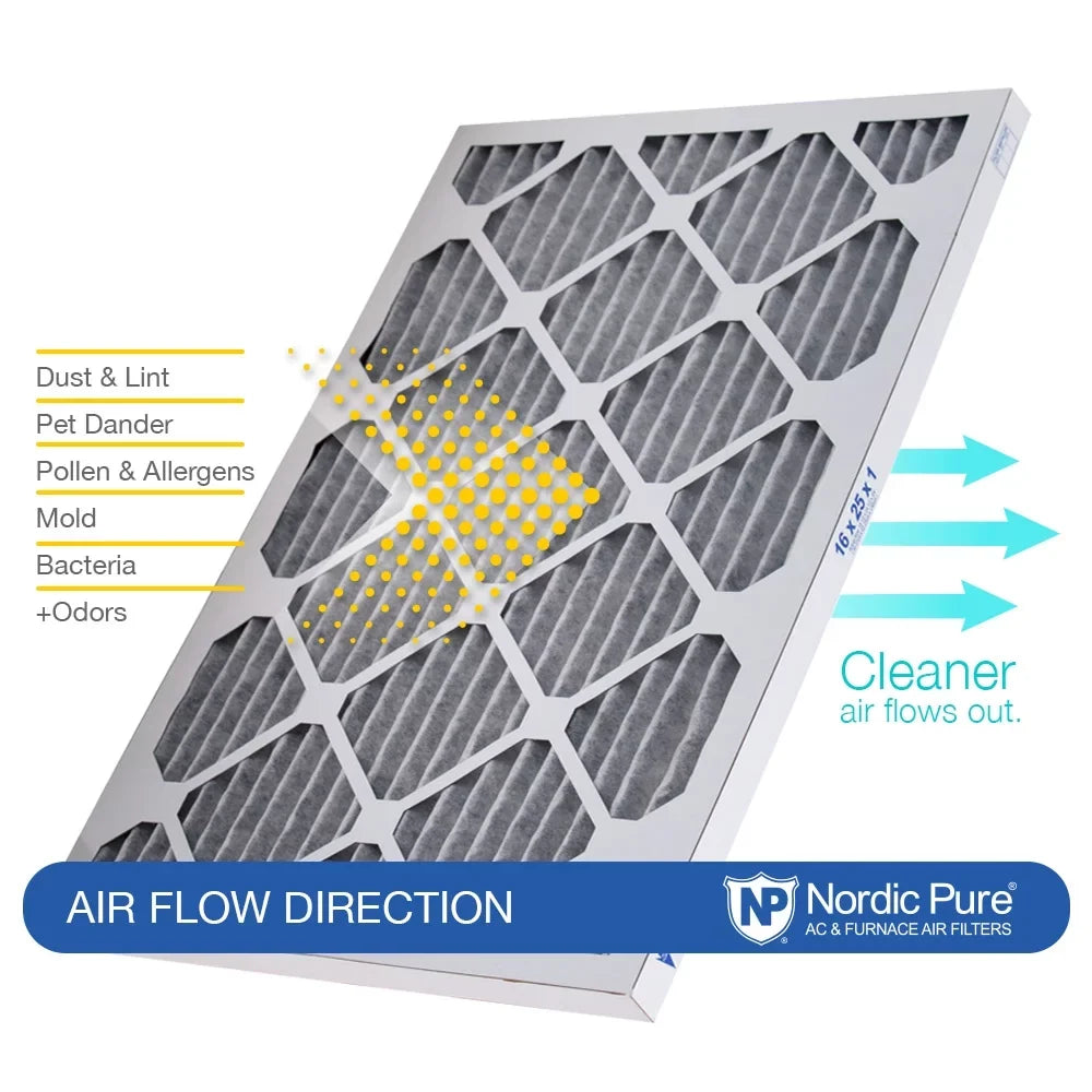 14x25x1 (13_1/2x24_1/2) Furnace Air Filters MERV 8 Pleated Plus Carbon 12 Pack