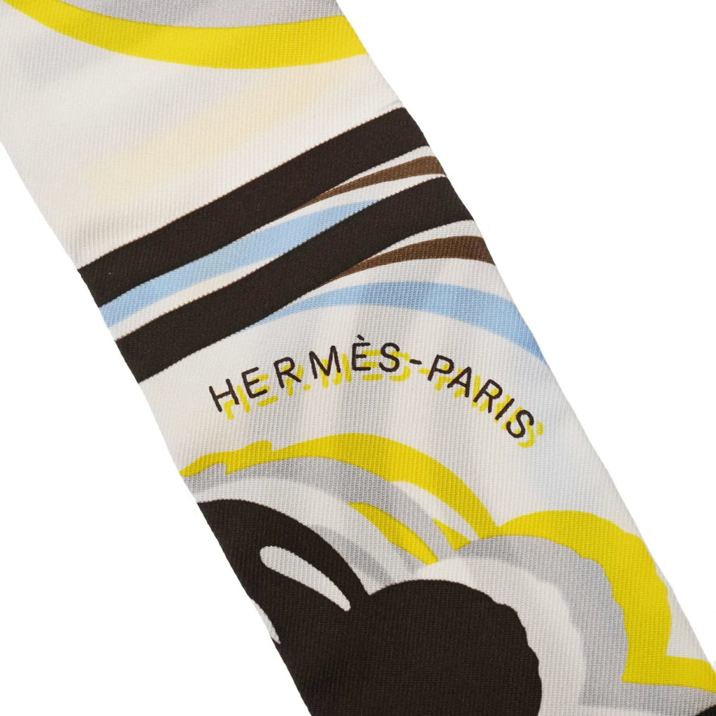 Pre-Owned HERMES Twilly BRIDES DE GALA White/Brown - Women's 100% Silk Scarf Muffler (Good)