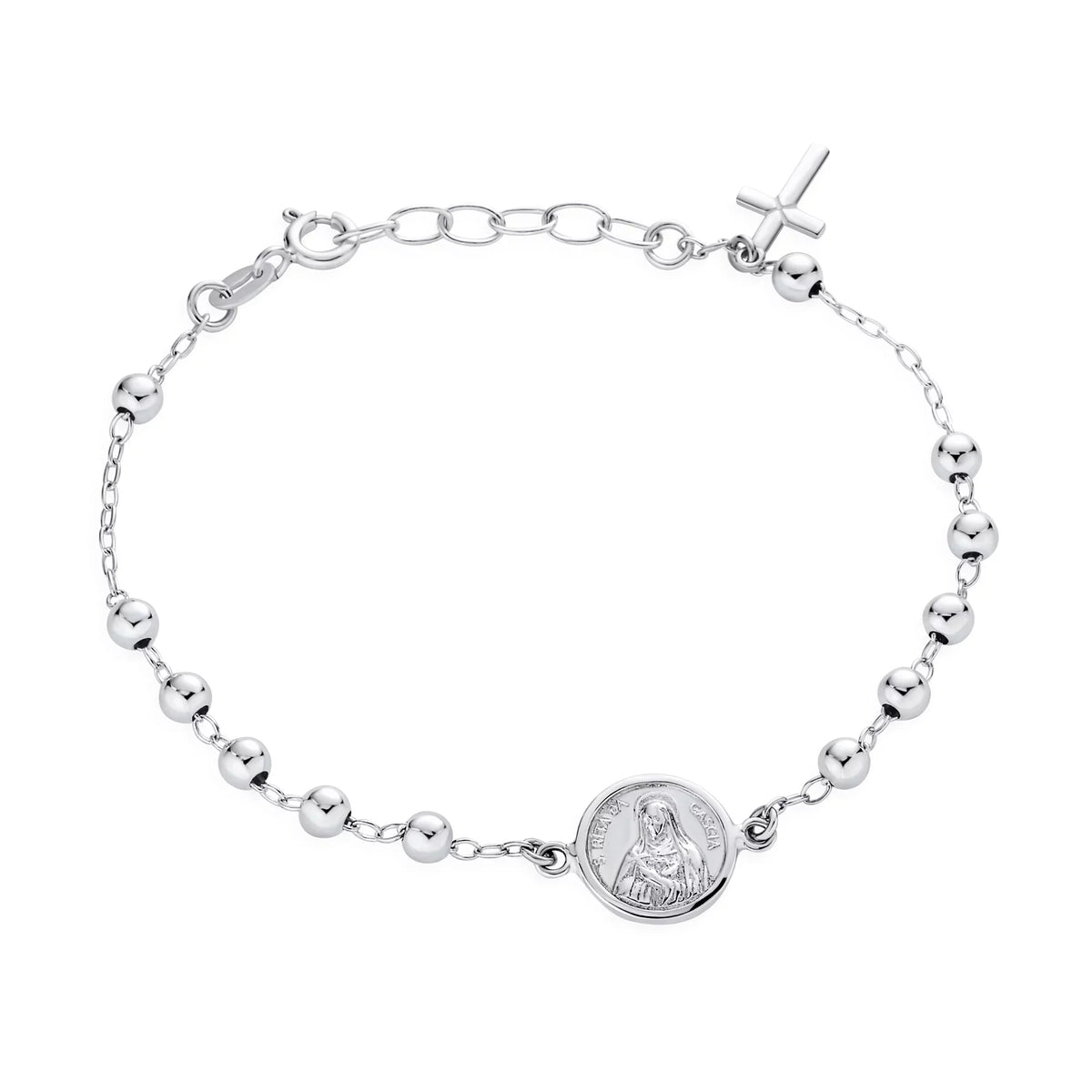 Bling Jewelry Medal Prayer Beads Virgin Mary Cross Rosary Bracelet Sterling Silver