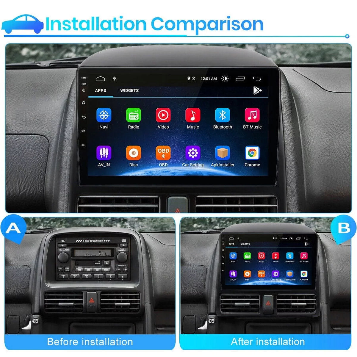 AWESAFE Car Stereo Radio for Honda CRV 2001 2002 2003 2004 2005 2006,2+32GB 9 Inch Touch Screen with Wireless Carplay Android Auto GPS Navigator Bluetooth WiFi FM Radio Mirror Link