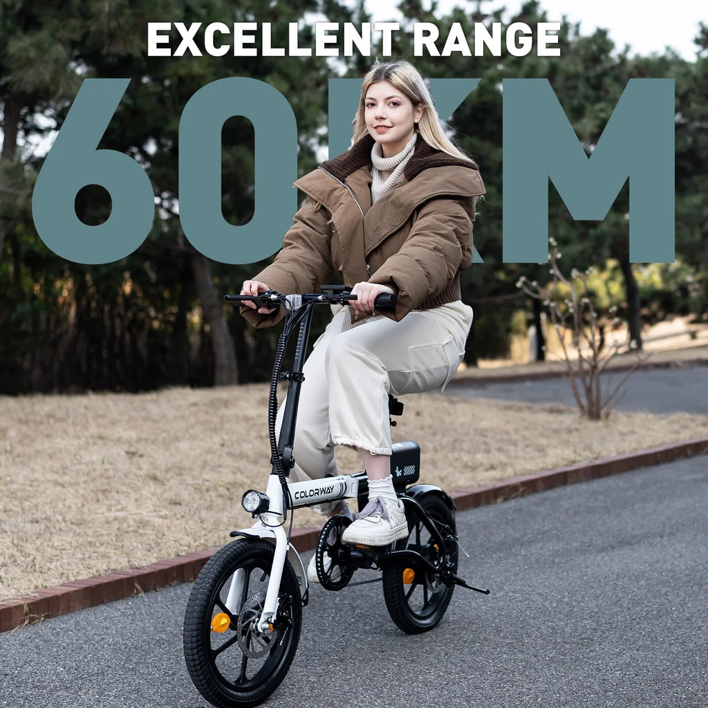 Range 16-37MILE for Adults. COLORWAY BK35M Folding Electric Bicycles, 16 inch E Bike 350W City E-Bike Max