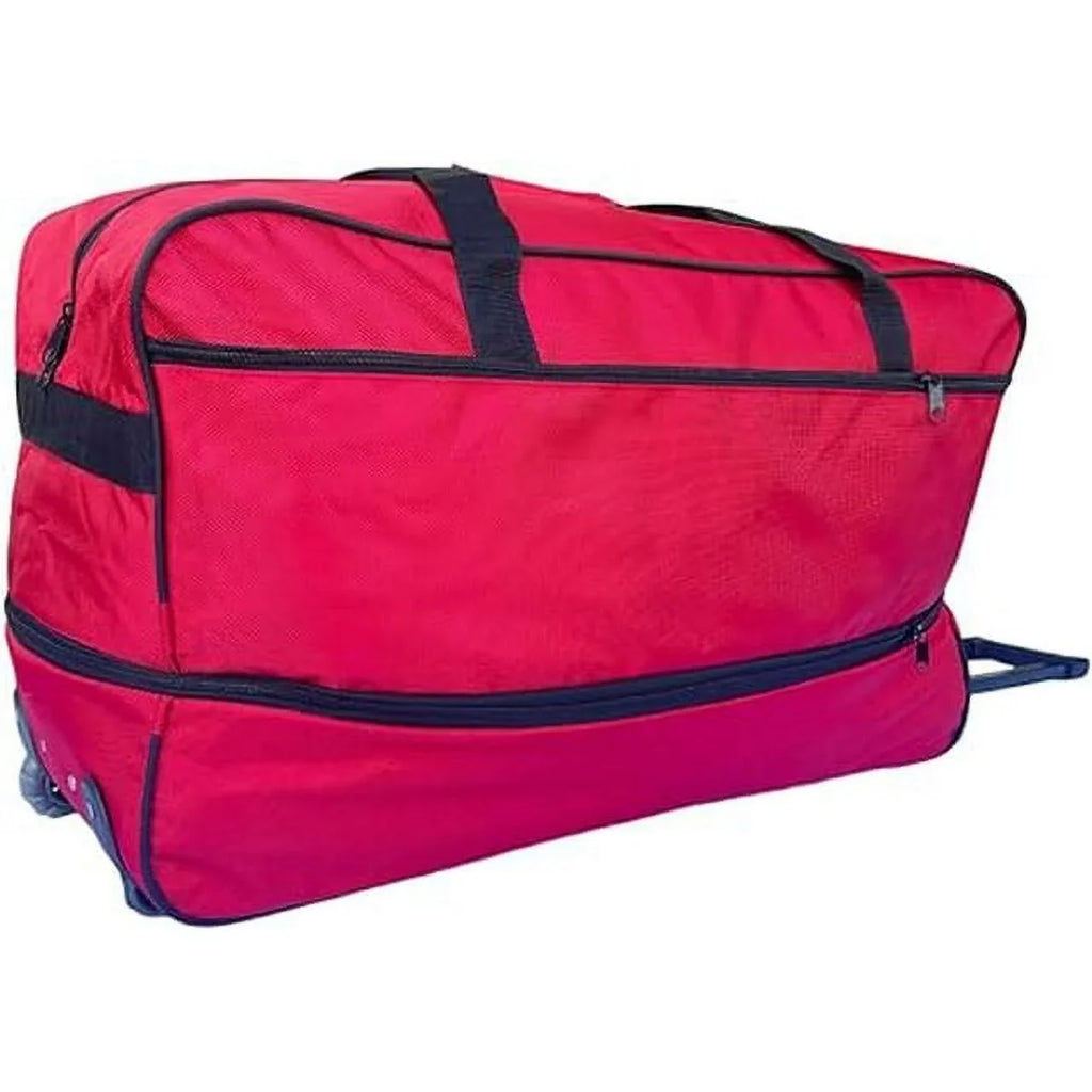 Iron Bar 28" Heavy Duty Collapsible Duffle Bag, Red, Multi-Pocket System, Wheels, Travel Luggage