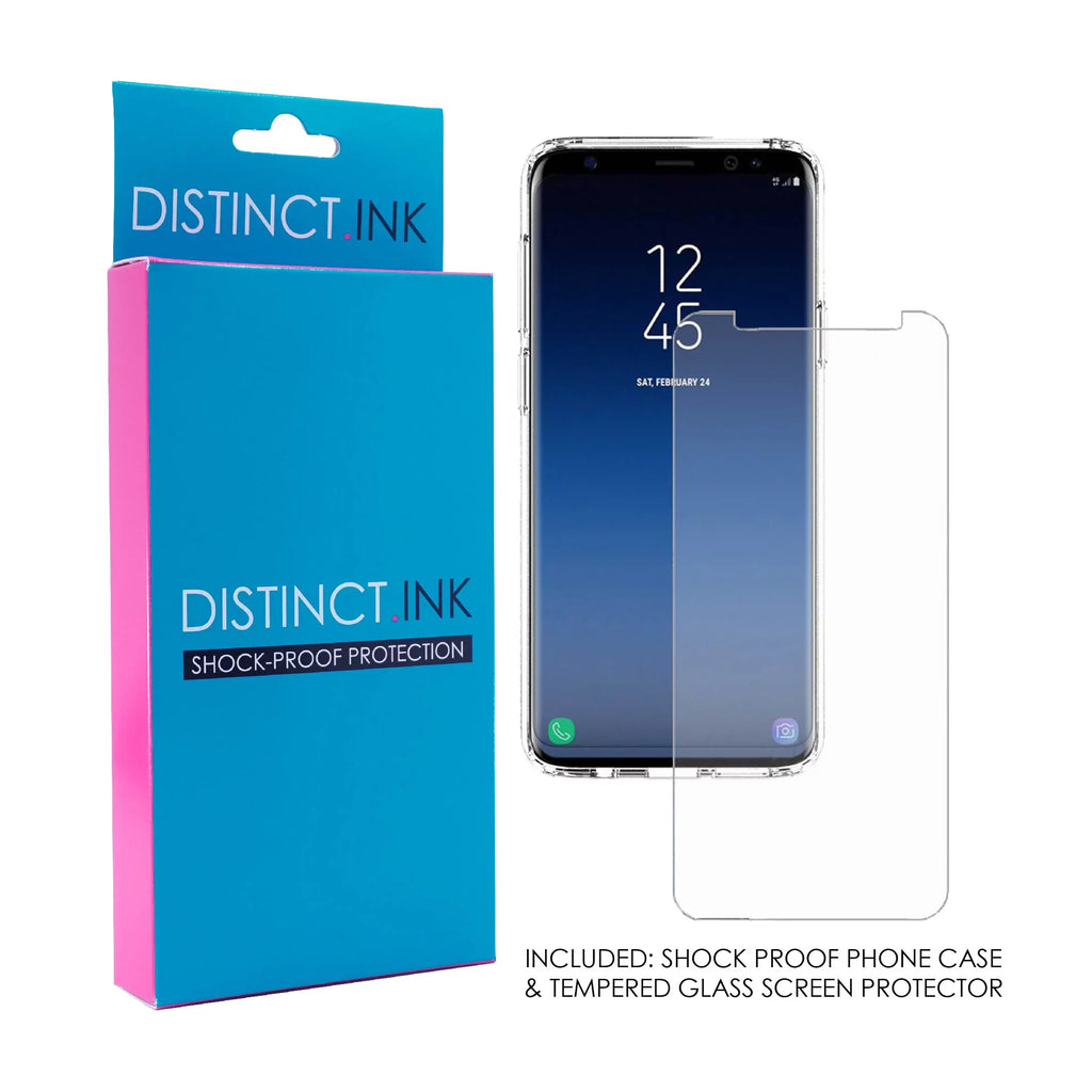 DistinctInk Clear Shockproof Hybrid Case for  Galaxy S9+ PLUS (6.2" Screen) - TPU Bumper, Acrylic Back, Tempered Glass Screen Protector - 2 Corinthians 5:7 - Walk By Faith When I Cannot See