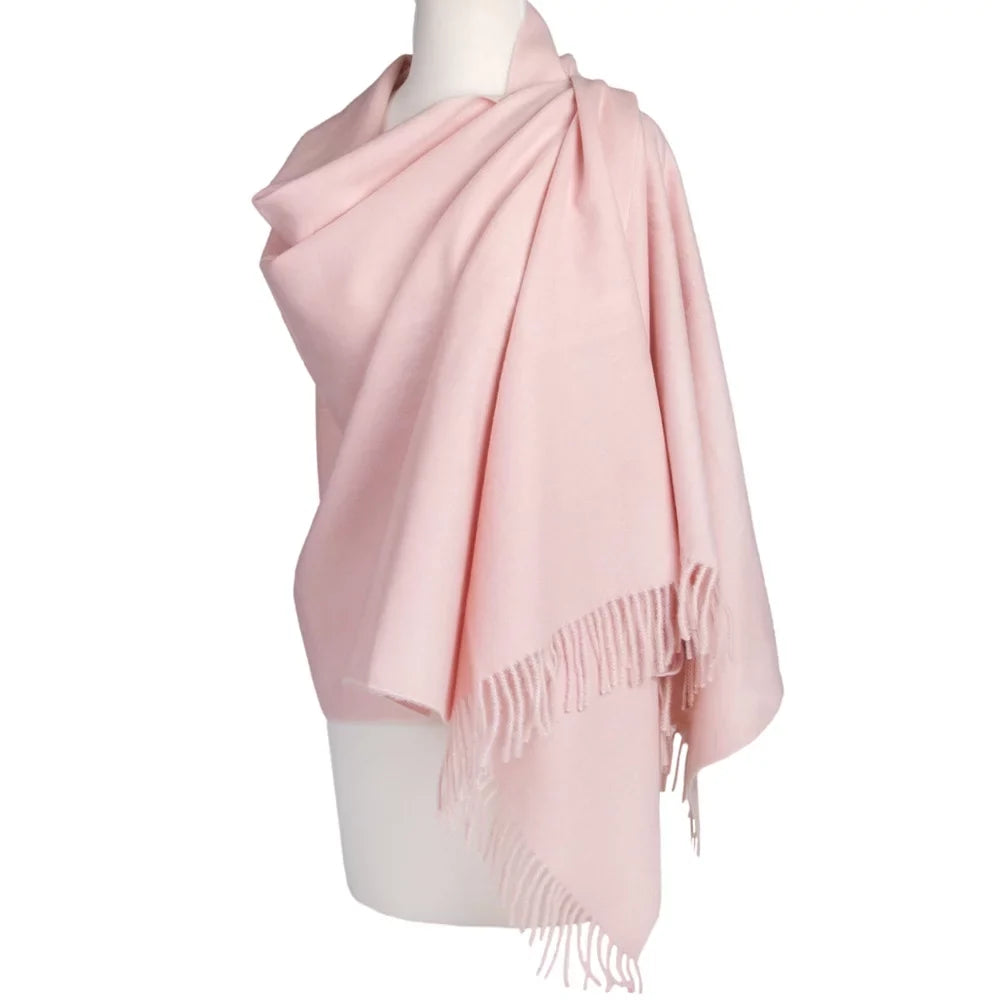 Dreamy Scarf with Tassels 27.6x74.8-inch Virgin Wool Soft Pink Warm Scarf for Women