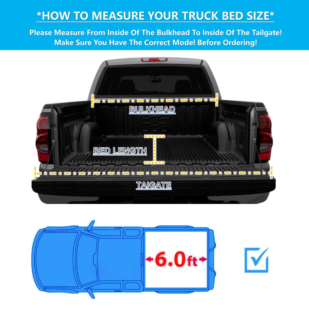 Mamoru Hard FRP Quad-Fold Solid Tonneau protector appropriate with 2016 2017 2018 2019 2020 2021 2022 2023 Tacoma 6' / 73.7" Truck Bed wrap | Fit for Deck Rail System