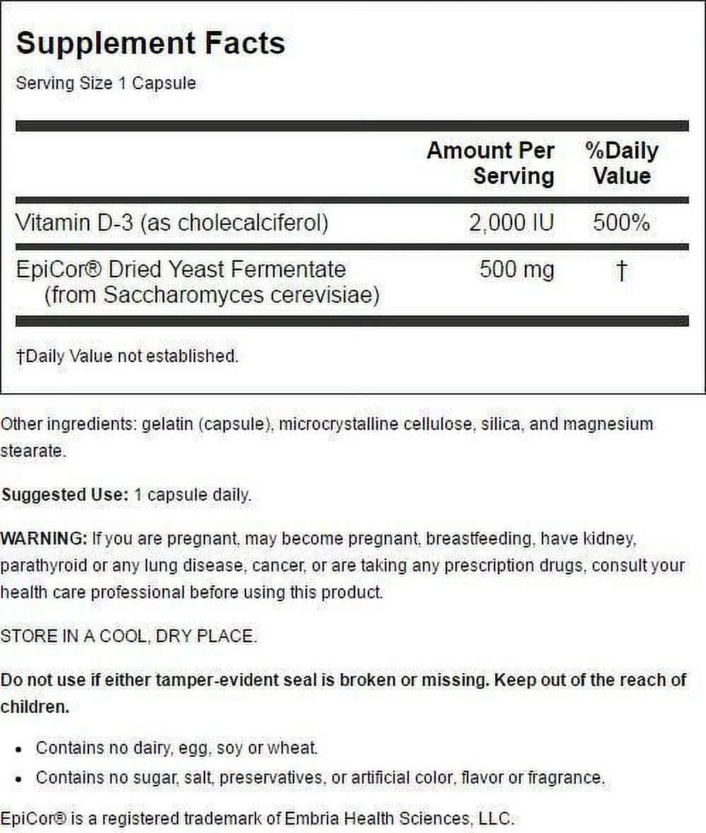'- 60 Capsules. Source Naturals - EpiCor with Vitamin D3 500 mg
