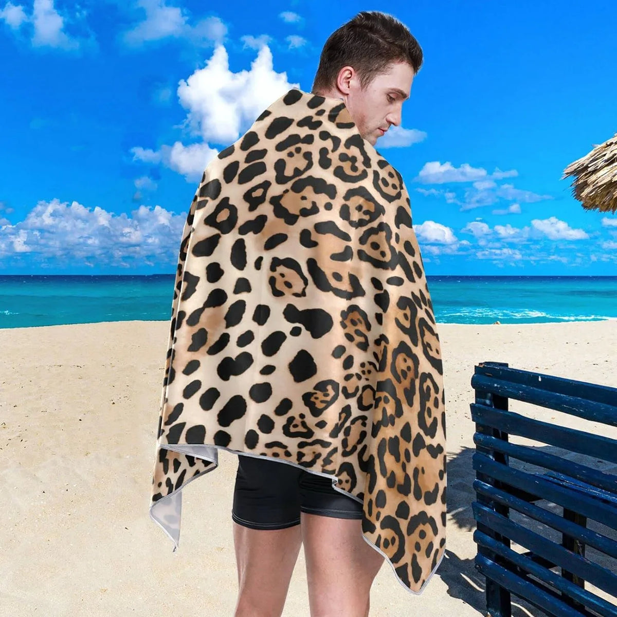 Bestwell Leopard Print Beach Towel Oversized Towel Blanket, Thin Lightweight Microfiber Sand Free Quick Dry Towel, 30”X60” Multipurpose Pool Bath Yoga Swim Shower Towel