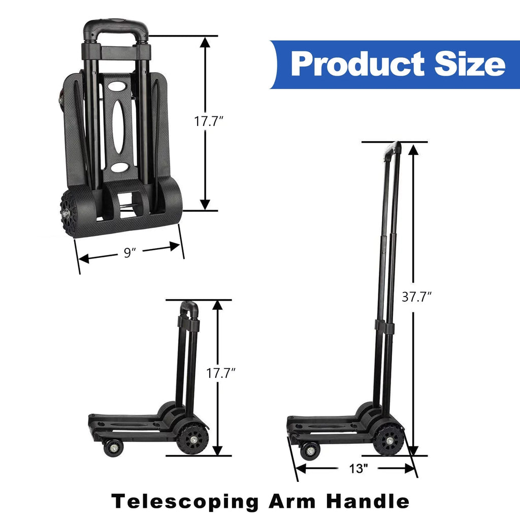 Black. siisll Big Capacity Heavy Duty Folding Hand Truck Luggage Cart for Moving Lightweight Utility Cart for Luggage Folding Cart with Wheels Collapsible Platform Cart for Home, Office and Travel Use