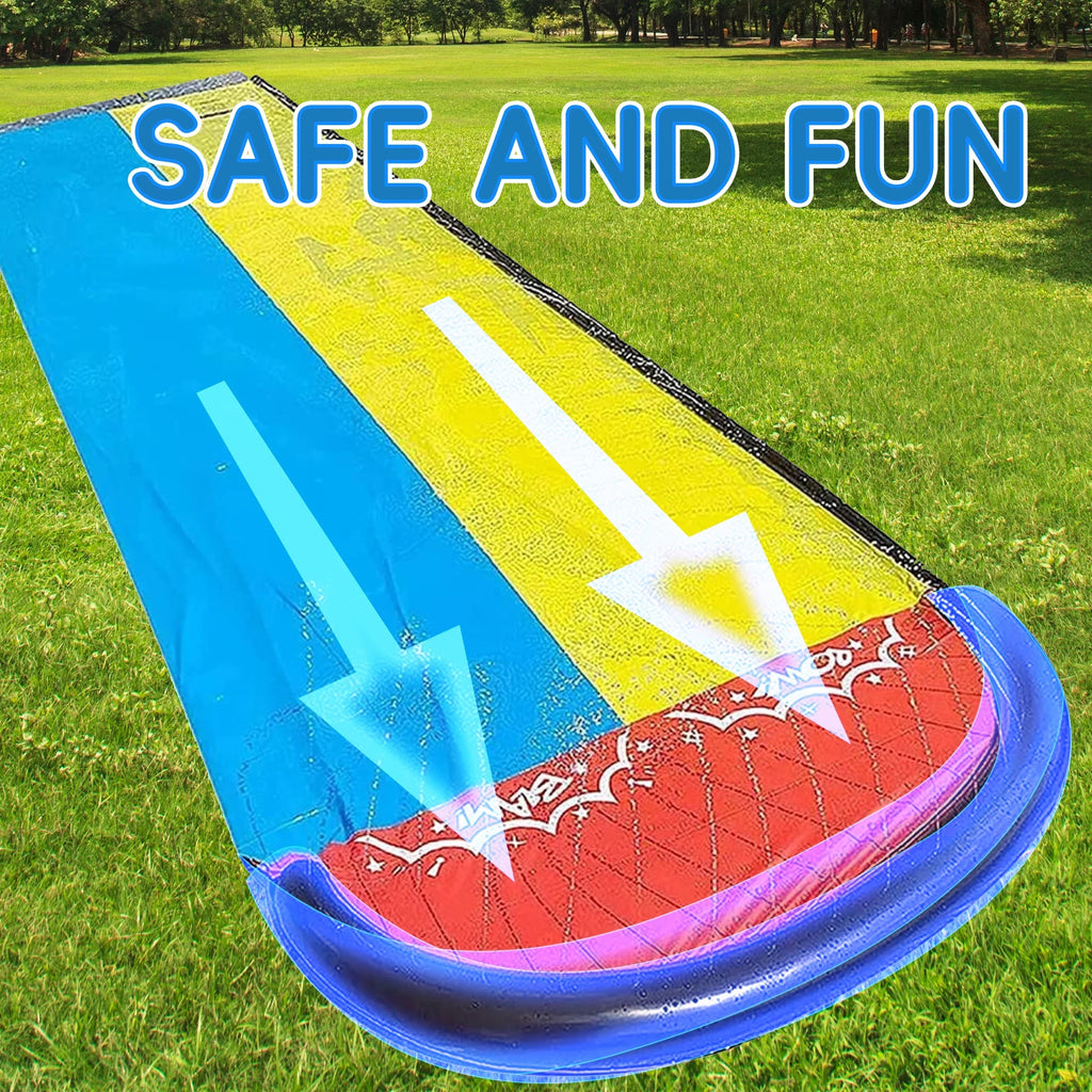 YoYfun 25ft x 4.6ft  Double moisture Slide for Adult Kids, Heavy Duty Lawn liquid Slide with Sprinkler and 2 Slip Inflatable Boards for Summer Yard Lawn Outdoor aqua Play Activities