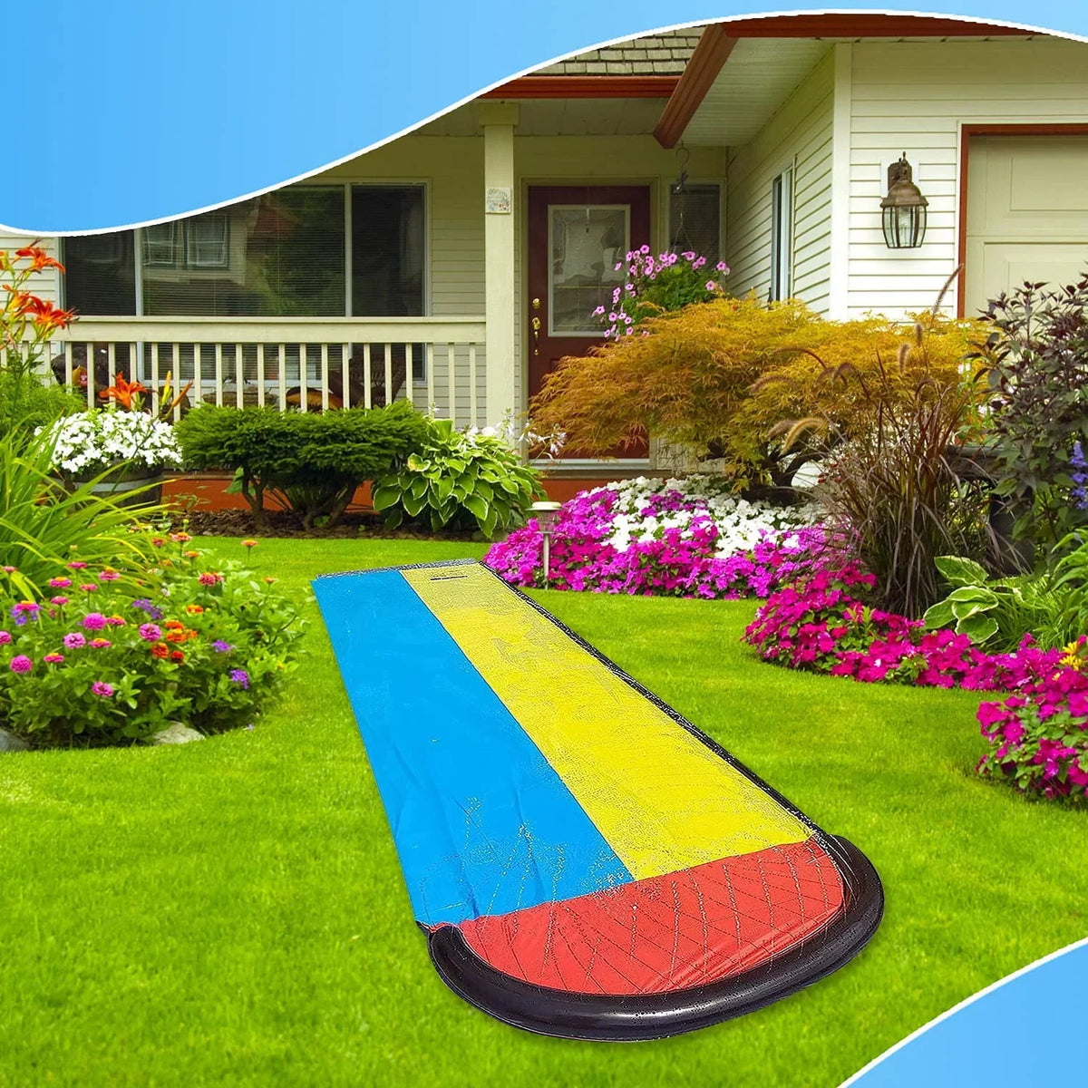 Sancty 15.5ft Double Race aqua Slides Sprinkler for Children Backyard Game
