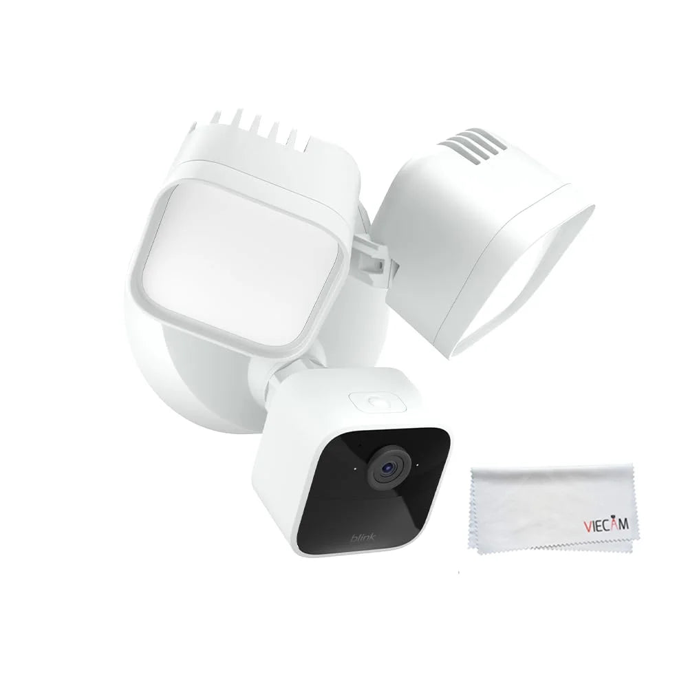 Blink_Wired_Floodlight Camera – Smart security camera, 2600 lumens, HD live view, enhanced motion detection, built-in siren – 1 camera (White) with VIECAM Cleaning Cloth