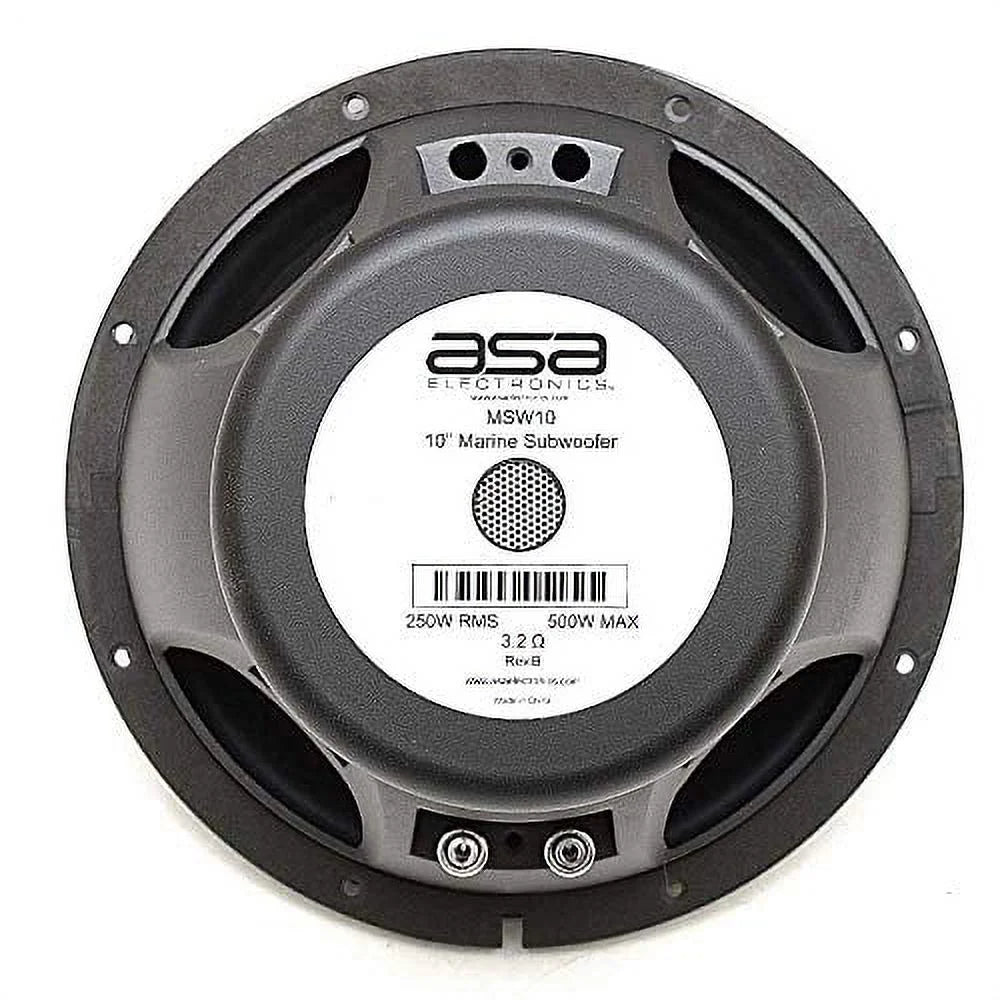 Jensen MSW10 Universal 10" Marine Grade Subwoofer, 500 Watts Max Handling Power, 250 Watts RMS Power, Impedance 4 Ohms, Frequency Response 20Hz - 1kHz, Sealed Housing Design, Matt Black PP Cone