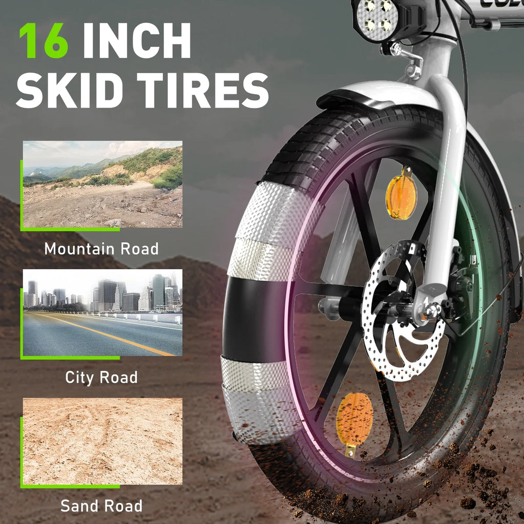 Range 16-37MILE for Adults. COLORWAY BK35M Folding Electric Bicycles, 16 inch E Bike 350W City E-Bike Max