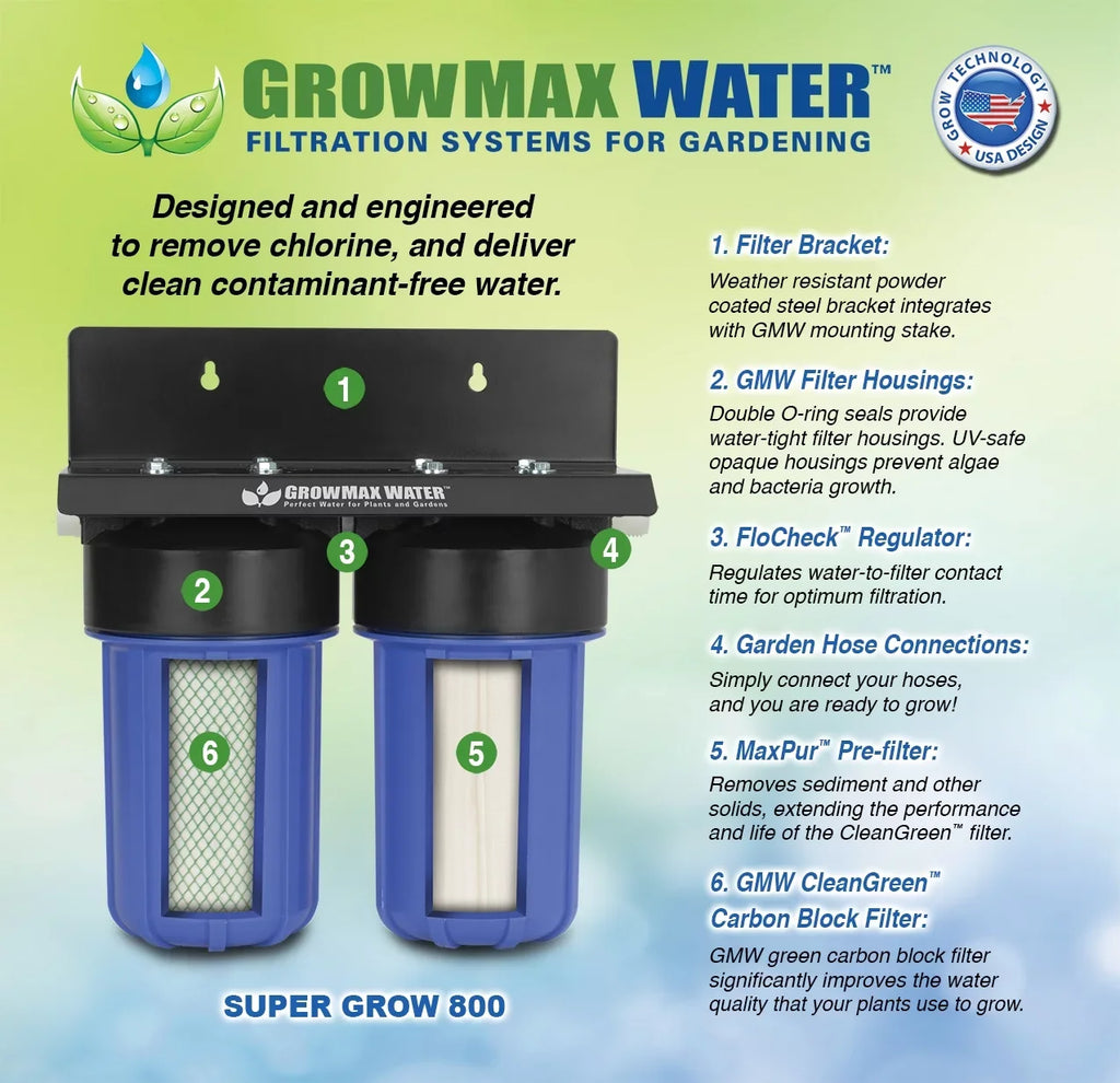 GrowMax SUPER GROW 800 - High-Capacity Garden aqua Filtration System - Eliminate up to 99% of Chlorine and Contaminants (15,000 gallons / 56,850 liters)