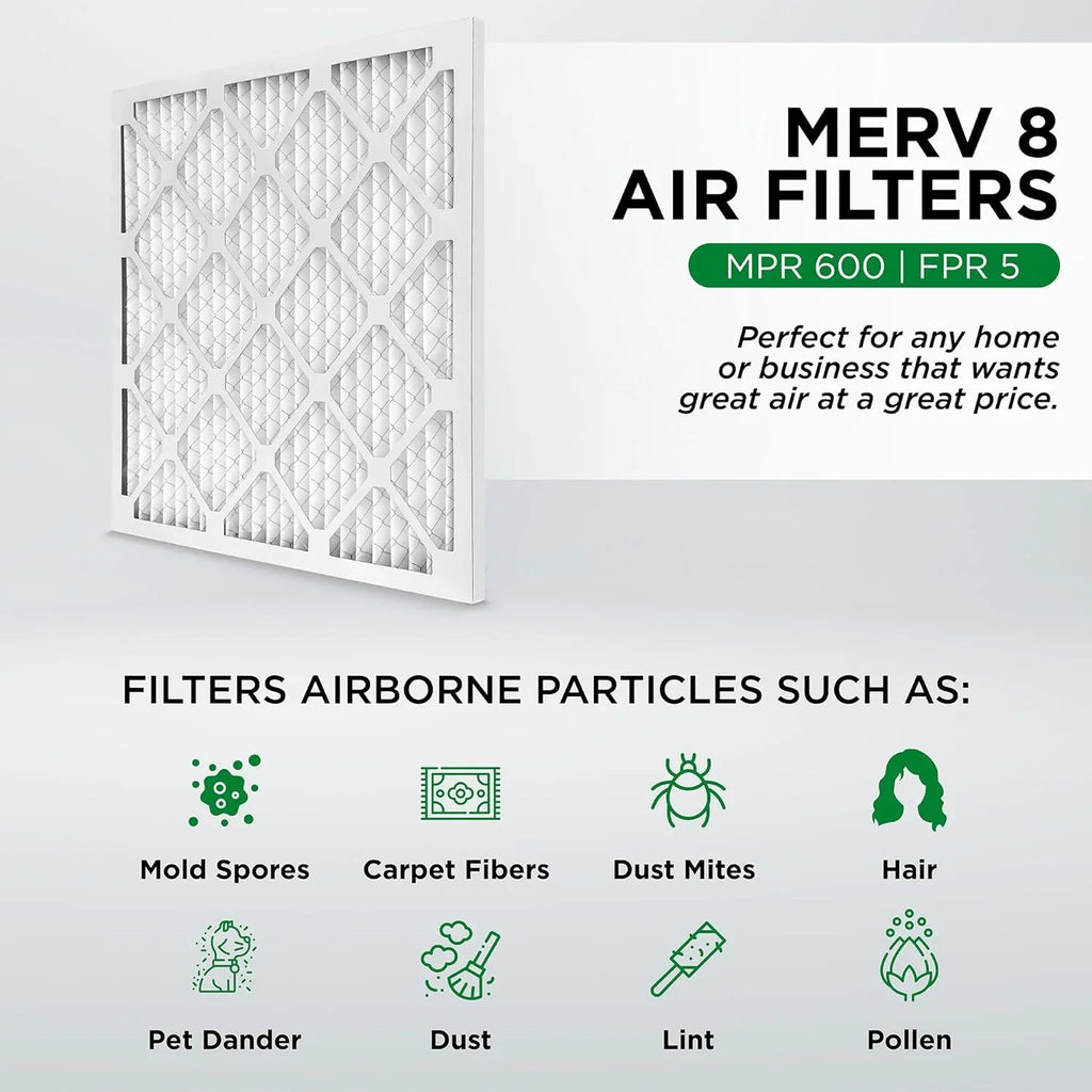 Ext Size: 24-1/2 X 24-1/2 X 3/4. Case Of 12. 25X25x1 MERV 8 Pleated HV Furne Air Filters