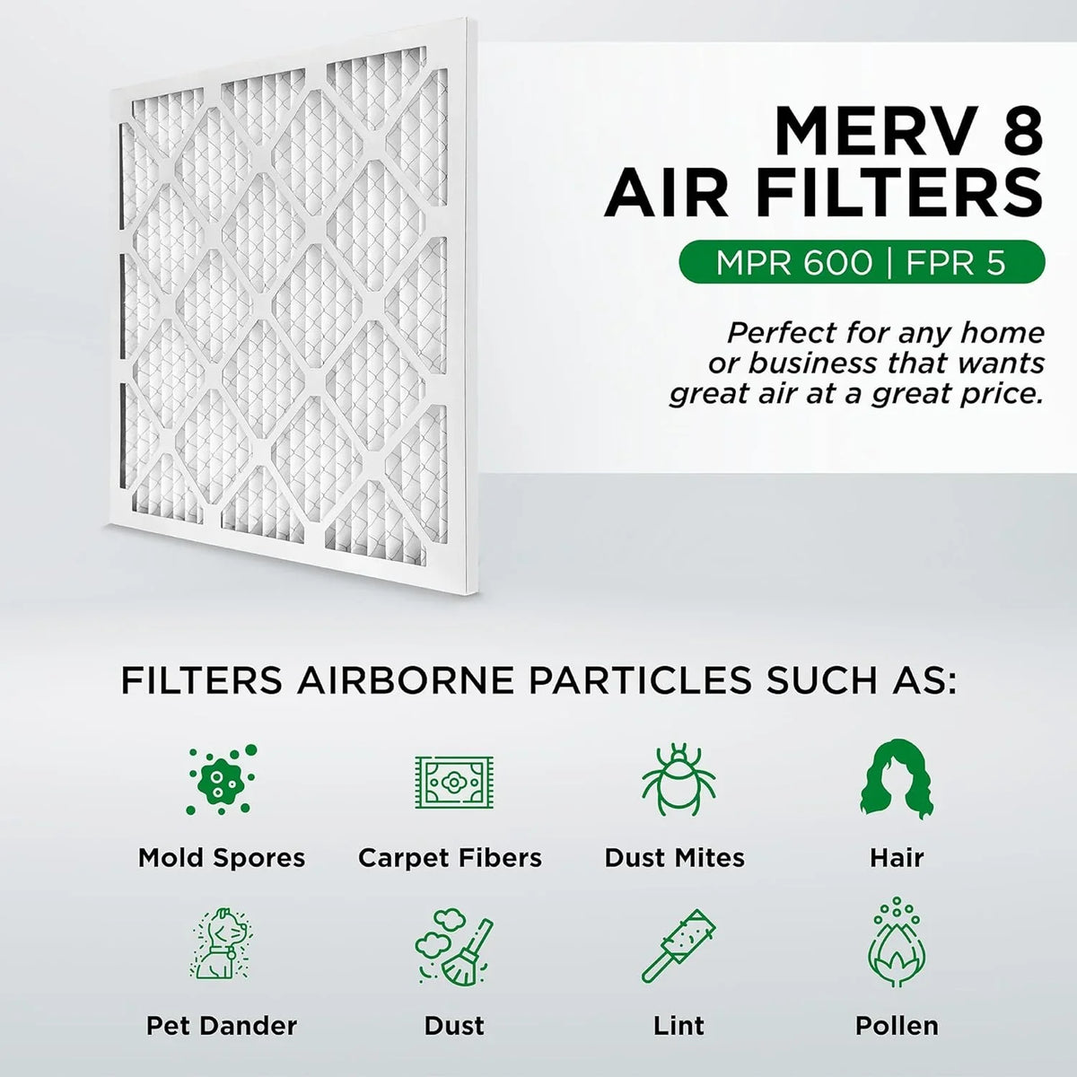 Ext Size: 24-1/2 X 24-1/2 X 3/4. Case Of 12. 25X25x1 MERV 8 Pleated HV Furne Air Filters