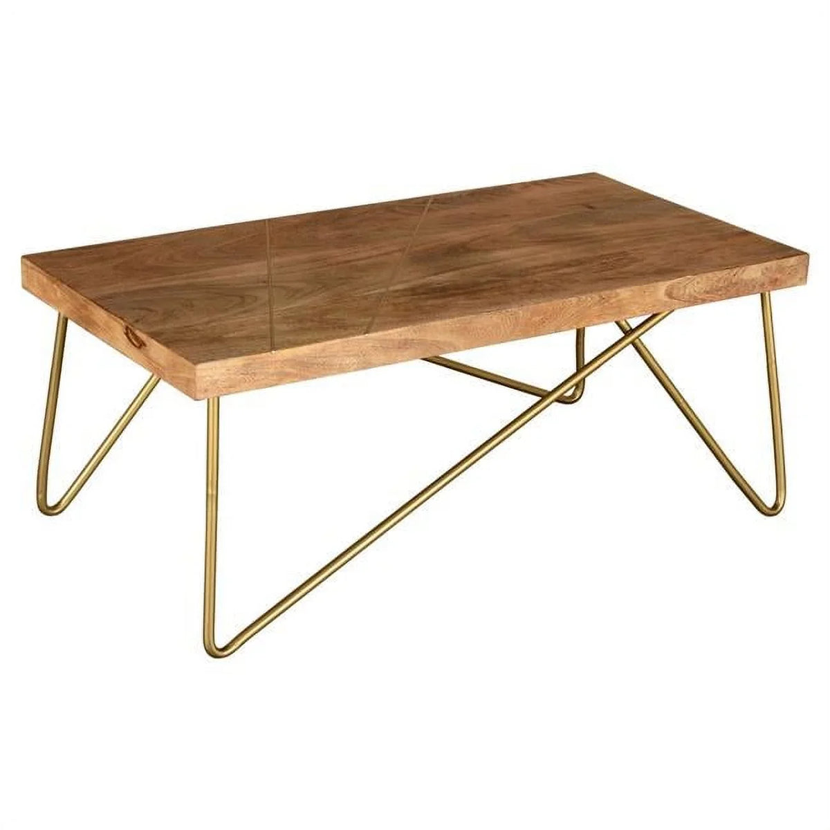 Madox Coffee Table in Natural & Aged Gold. 44 x 22 x 18 in