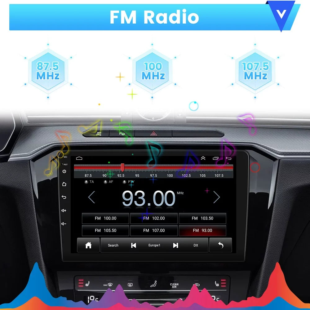 Podofo 2+64G Universal 9'' Double Din Car Stereo Radio Wireless Carplay Android Auto Mirror Link Touch Screen 1080P Car Multimedia Player Bluetooth USB WIFI GPS FM, Microphone&AHD Backup Camera