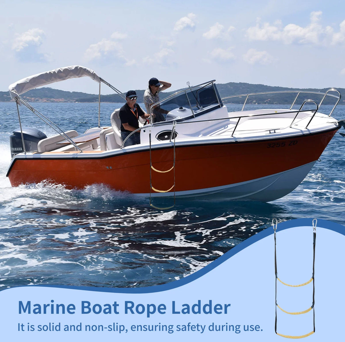 Marine ship Rope Ladder, 3-Step Portable Rope Boarding Ladder, Folding Climbing Ladder for Inflatable vessel, Sailboat, Kayak, Canoeing, Motorboat