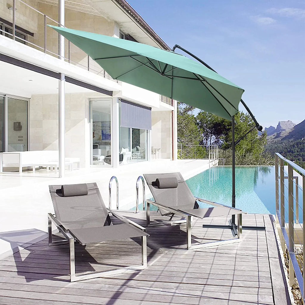KARMAS PRODUCT 10 FT Patio Offset Umbrella Hanging Outdoor Umbrellas Easy Tilt Adjust Polyester for Backyard, Poolside, Lawn and Garden, Green
