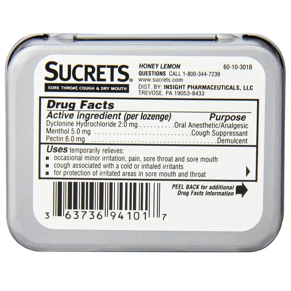 Sucrets Sore Throat, Cough & Dry Mouth Lozenges, Honey Lemon 18 ea (Pack of 4)