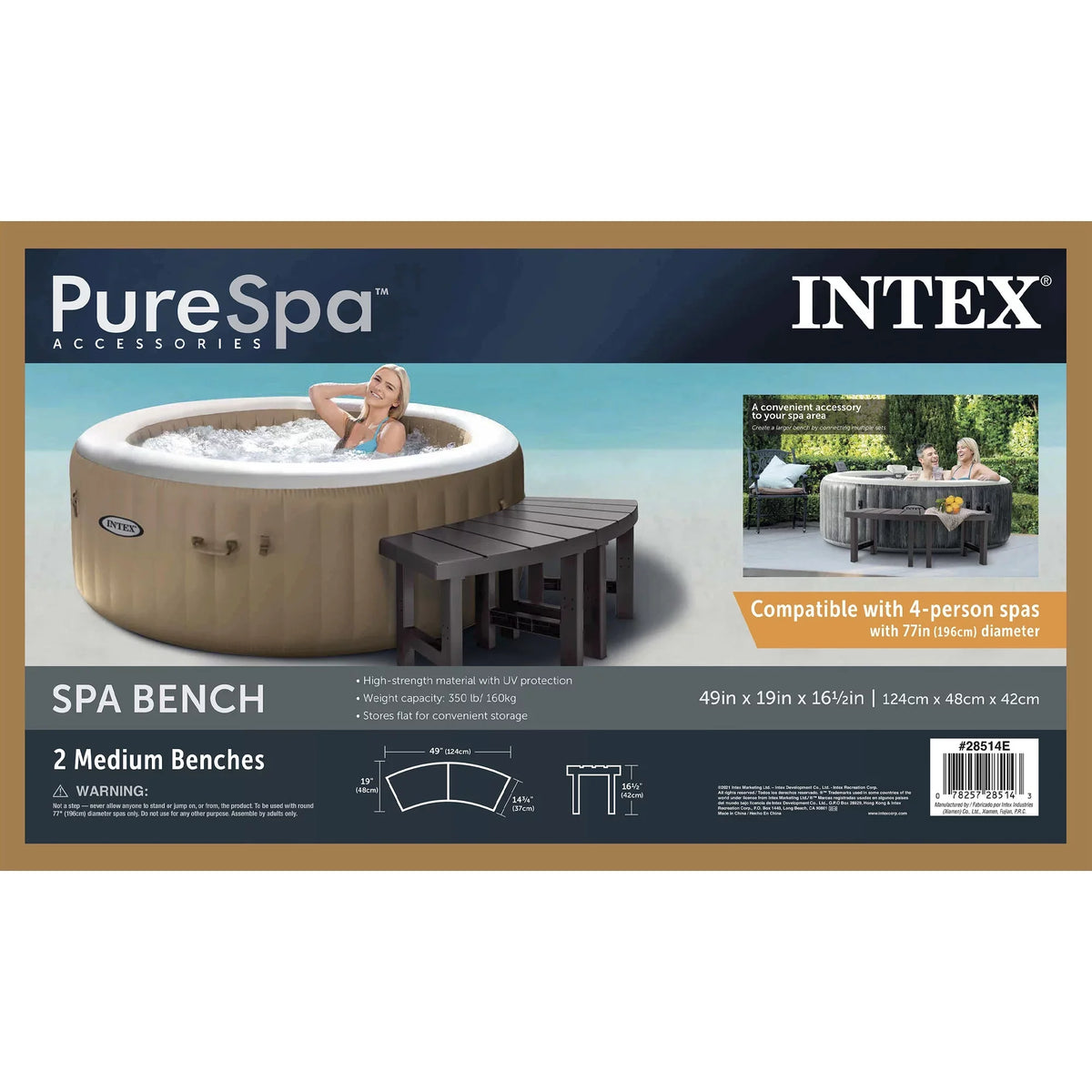 Intex 2 Medium PureSpa Accessories Benches, appropriate w/ 4 Person Spas