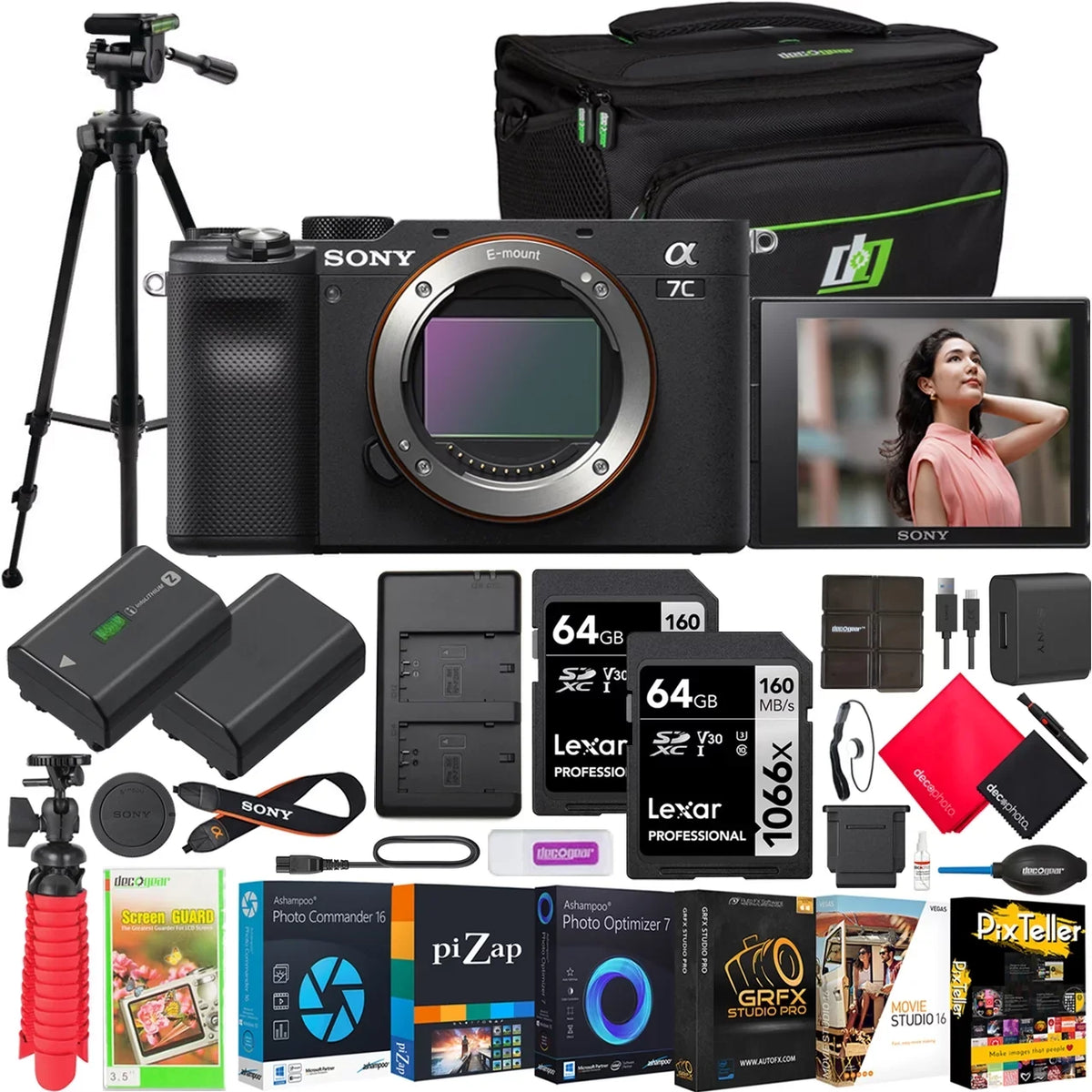 a7C Mirrorless Full Frame Camera Body ILCE7C/B Black Bundle with Deco Gear Photography Case