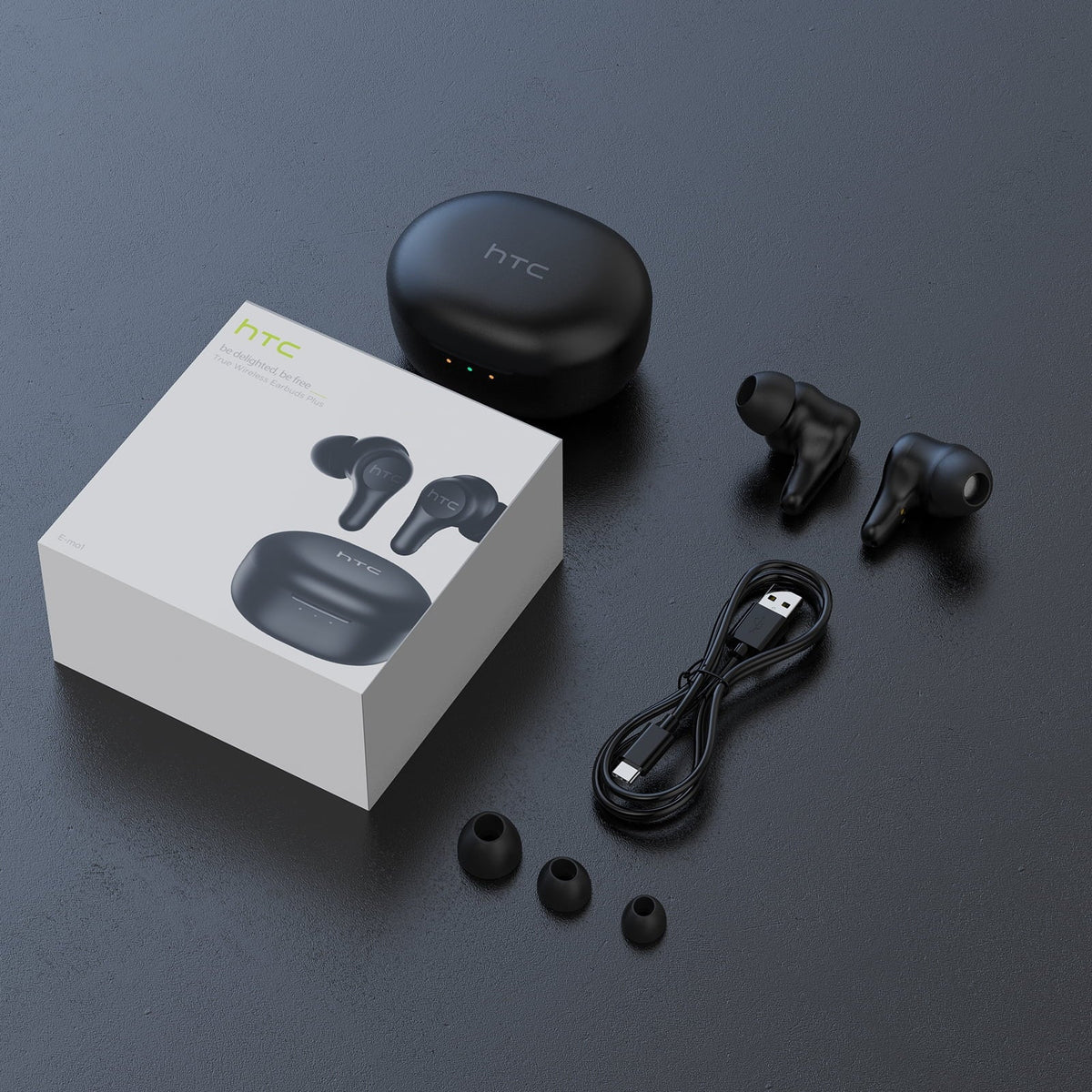 HTC True Wireless Earbuds Plus - Active Noise Cancellation IPX5 aqua impervious Bluetooth 5.0 Headphones with ENC, 24-Hour Playtime, Stereo in-Ear Touch Control Wireless Earphones