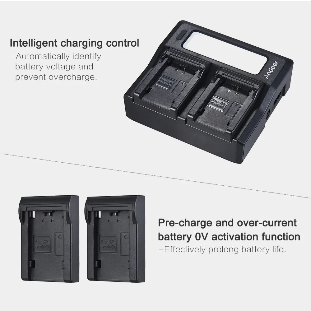 Andoer LCD Dual Channel Camera Battery NP-FZ100 Replacement for  A7III A9 A7RIII A7SIII Models