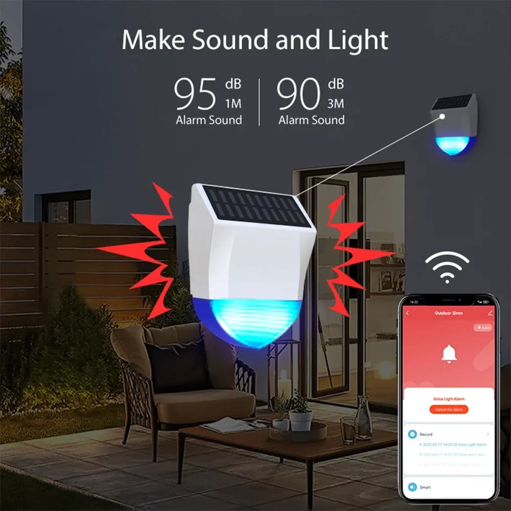 Solar Powered Wifi Alarm BT 5.0 Smart Alarm IPX5 Waterproof Real-time Sound Light Alarm APP Control Intelligent Linkage Home Device