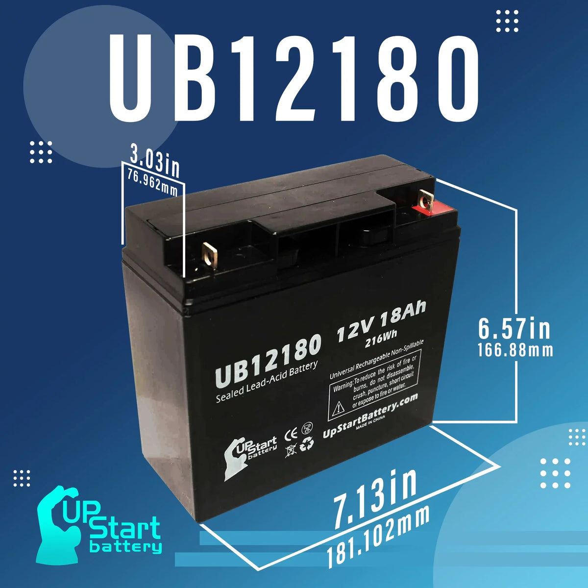 suitable EAGLE PICHER BATTERIES CFMP12V18 Battery - Replacement UB12180 Universal Sealed Lead Acid Battery (12V, 18Ah, 18000mAh, T4 Terminal, AGM, SLA)