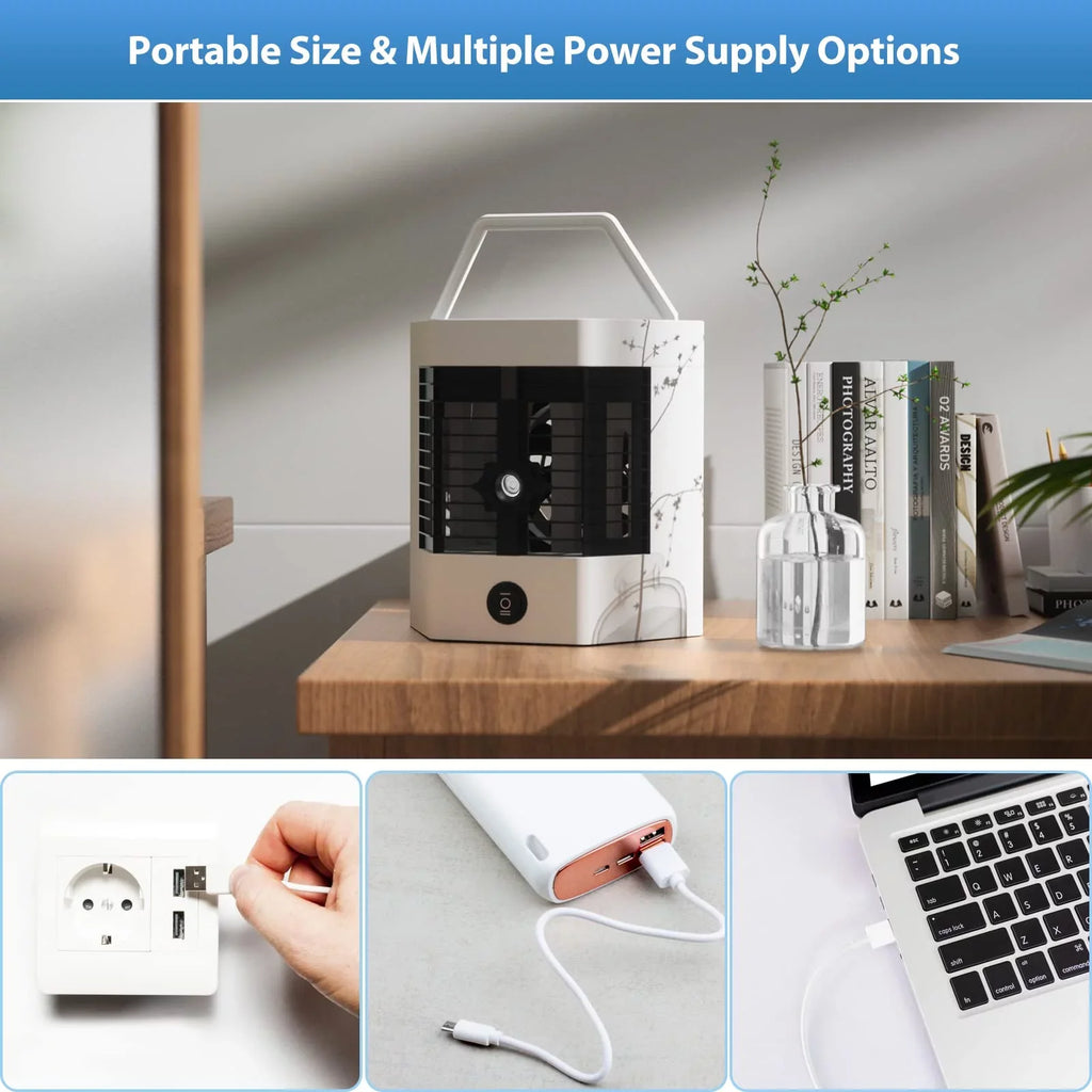 YHAIOGS Mini Portable Air Cooler Personal Space Cooler Easy to Fill aqua and Led Light and Portable Air Conditioner Device Cool Any Space Like Home office
