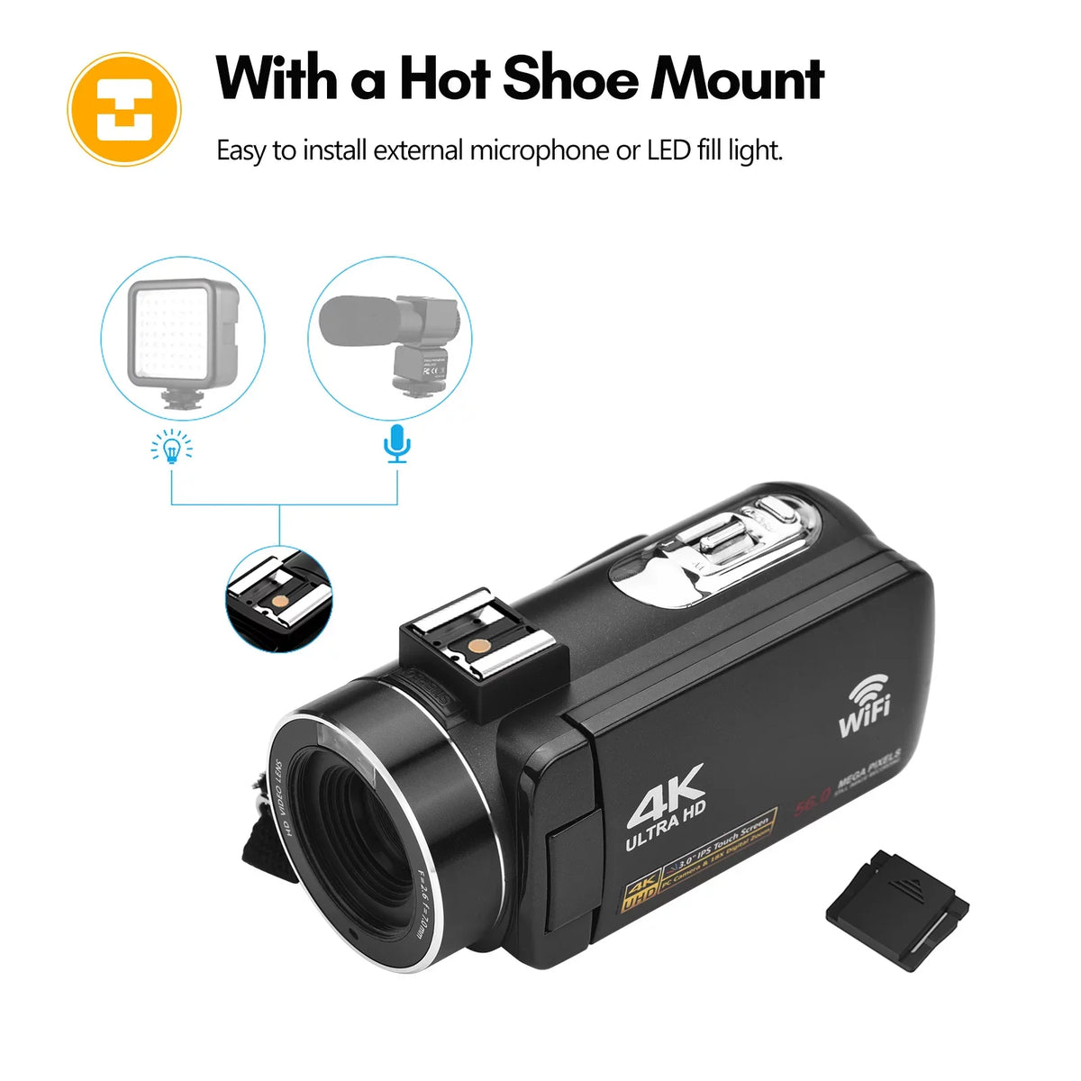 Andoer-2 Camcorder,IR Vision -shake Remote + Carry 4K Video 18X 3.0 Inch + Remote + DV 56MP 18X 2pcs Batteries + Batteries + Remote Video Camera WiFi -shake 2pcs Batteries WiFi DV 56MP 3.0 Inch IPS