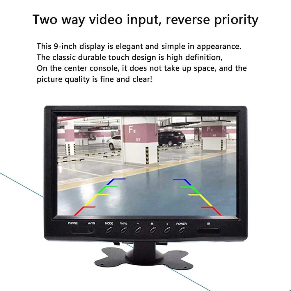 Easy to Install. 9 Inch Backup Camera Monitor, Two-Way Video Input HD Rear View Reverse Color TFT LCD Display for Car Rear View Reverse,Front-View, and Side-View Camera Connection