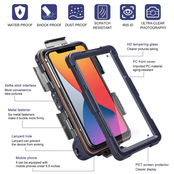 UrbanX Professional [15m/50ft] Swimming Diving Surfing Snorkeling Photo Video Waterproof Protective Case Underwater Housing for Oppo Reno6 And all Phones Up to 6.9 Inch LCD with Lanyard